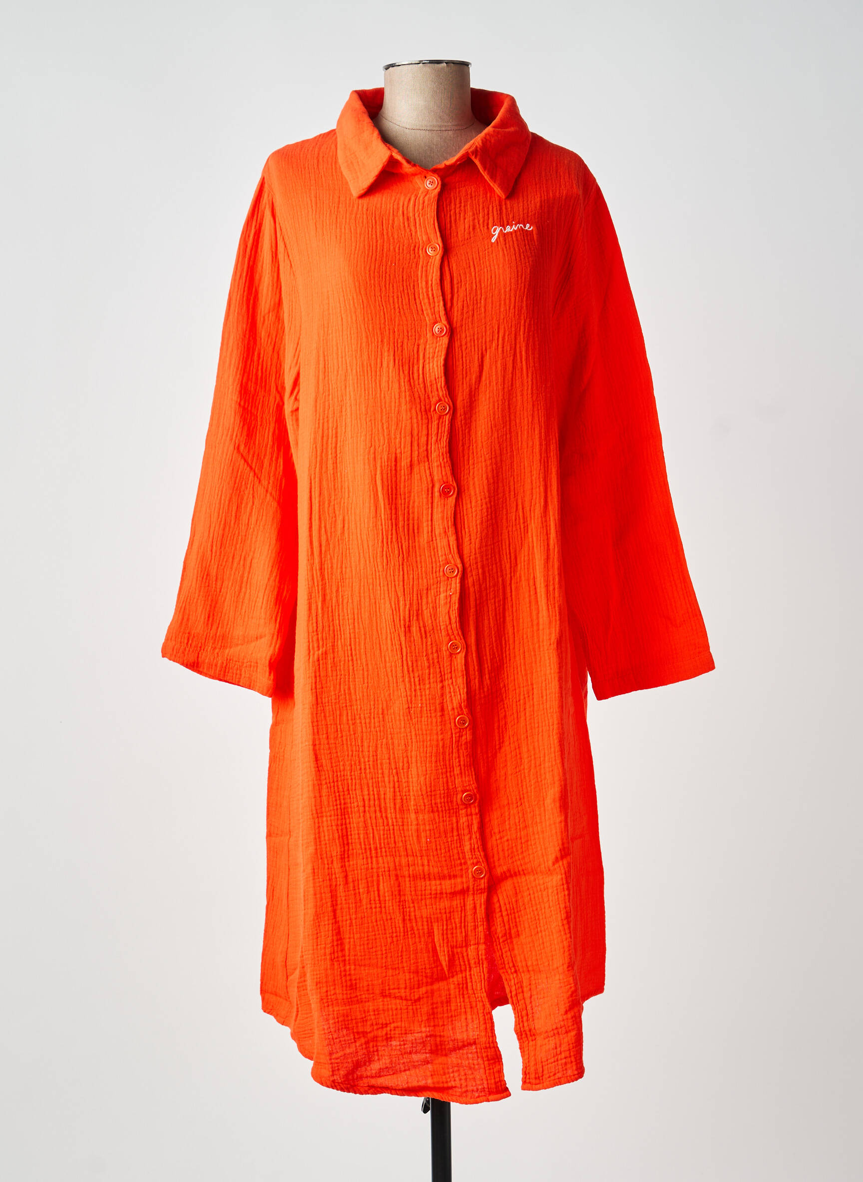 Robe mi-longue coupe fluide manches longues orange GRAINE femme