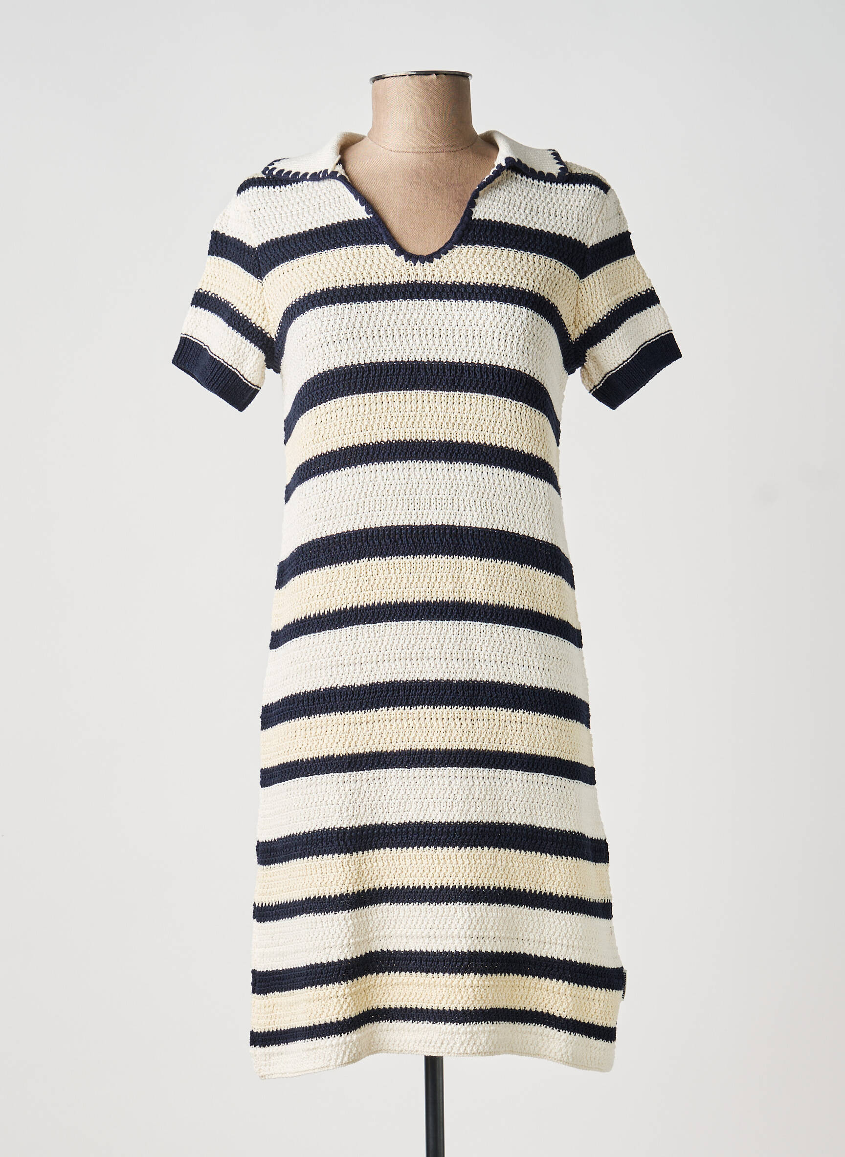 Robe mi-longue tissage crêpe manches courtes bleu ARMEDANGELS femme