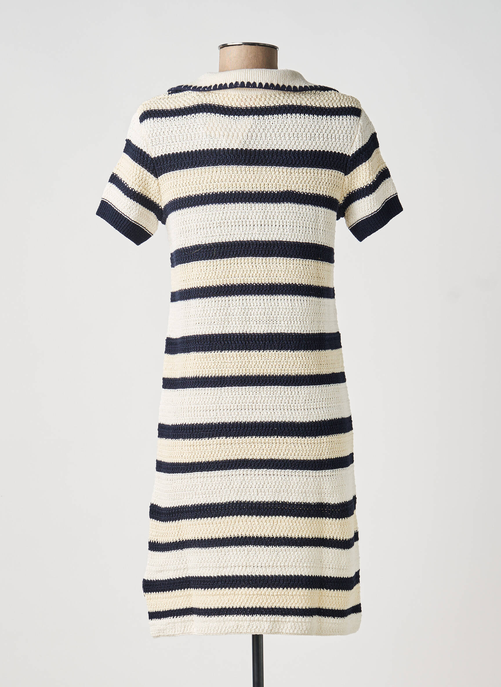 Robe mi-longue tissage crêpe manches courtes bleu ARMEDANGELS femme