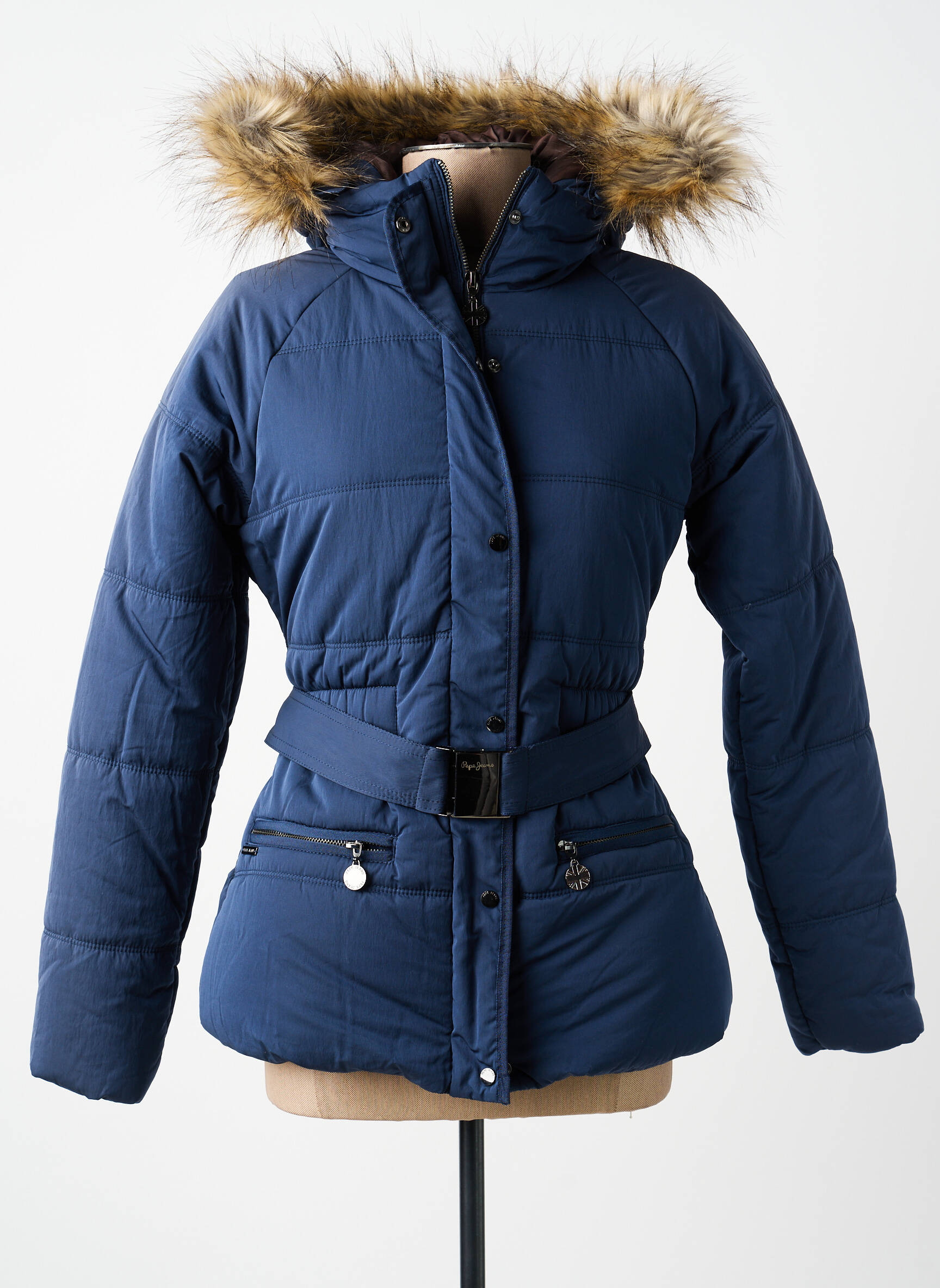 Doudoune manches longues a capuche bleu PEPE JEANS femme