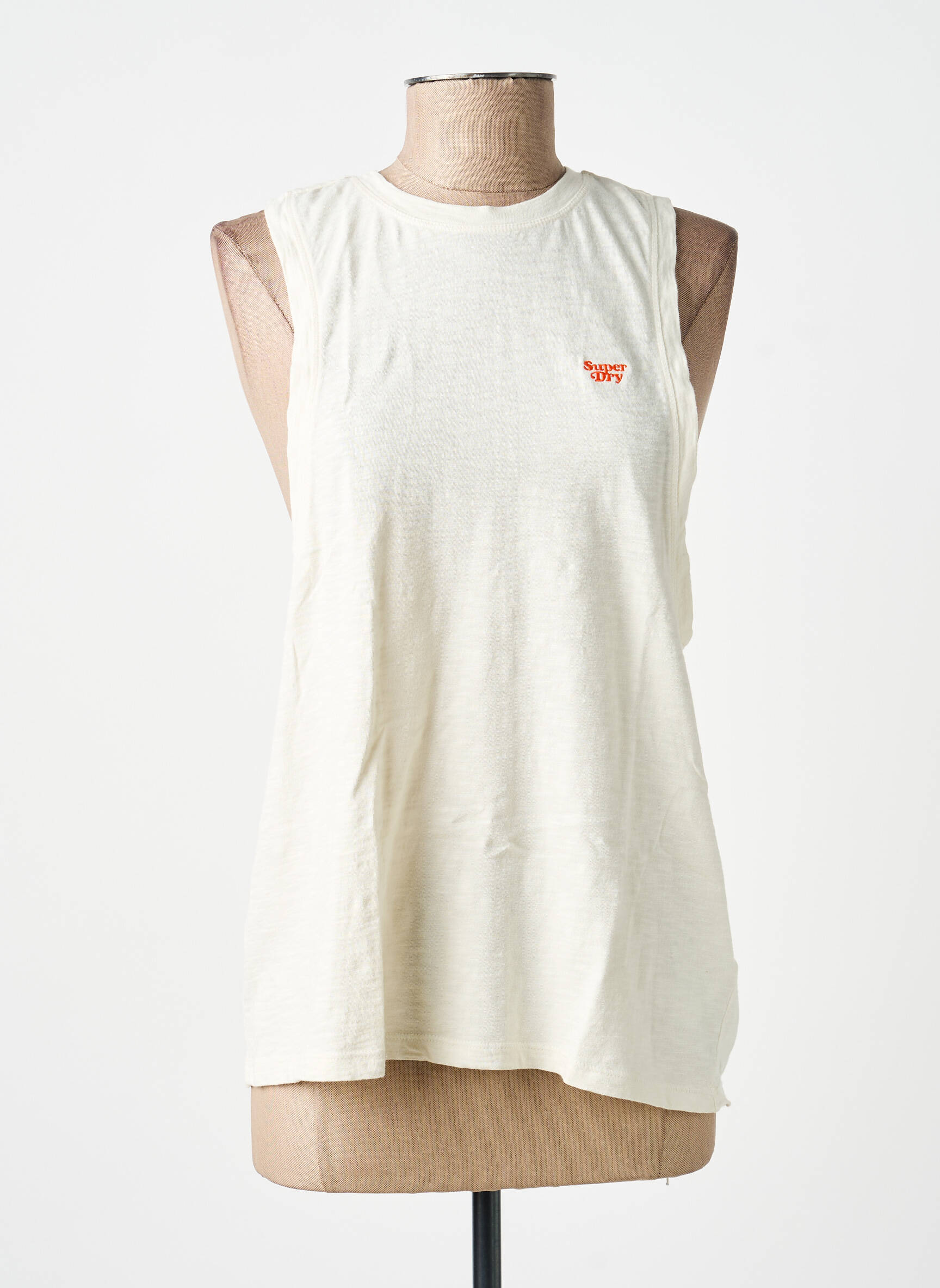 Débardeur coupe droite sans manche beige SUPERDRY femme