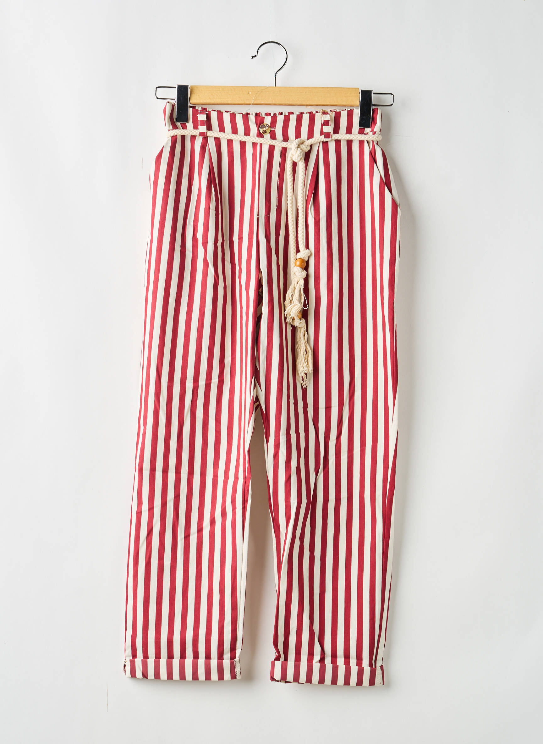 Pantalon droit tissage popeline taille normale rouge MARYLEY femme