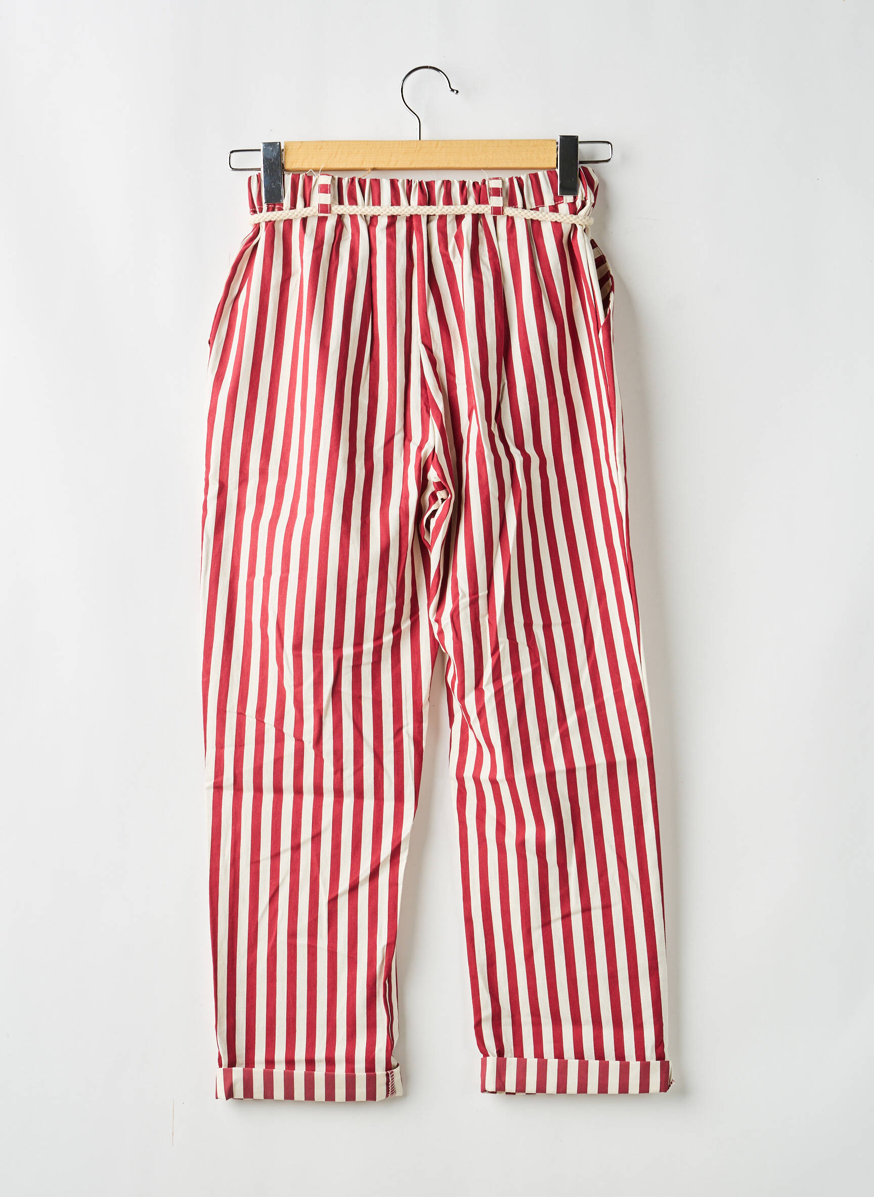 Pantalon droit tissage popeline taille normale rouge MARYLEY femme