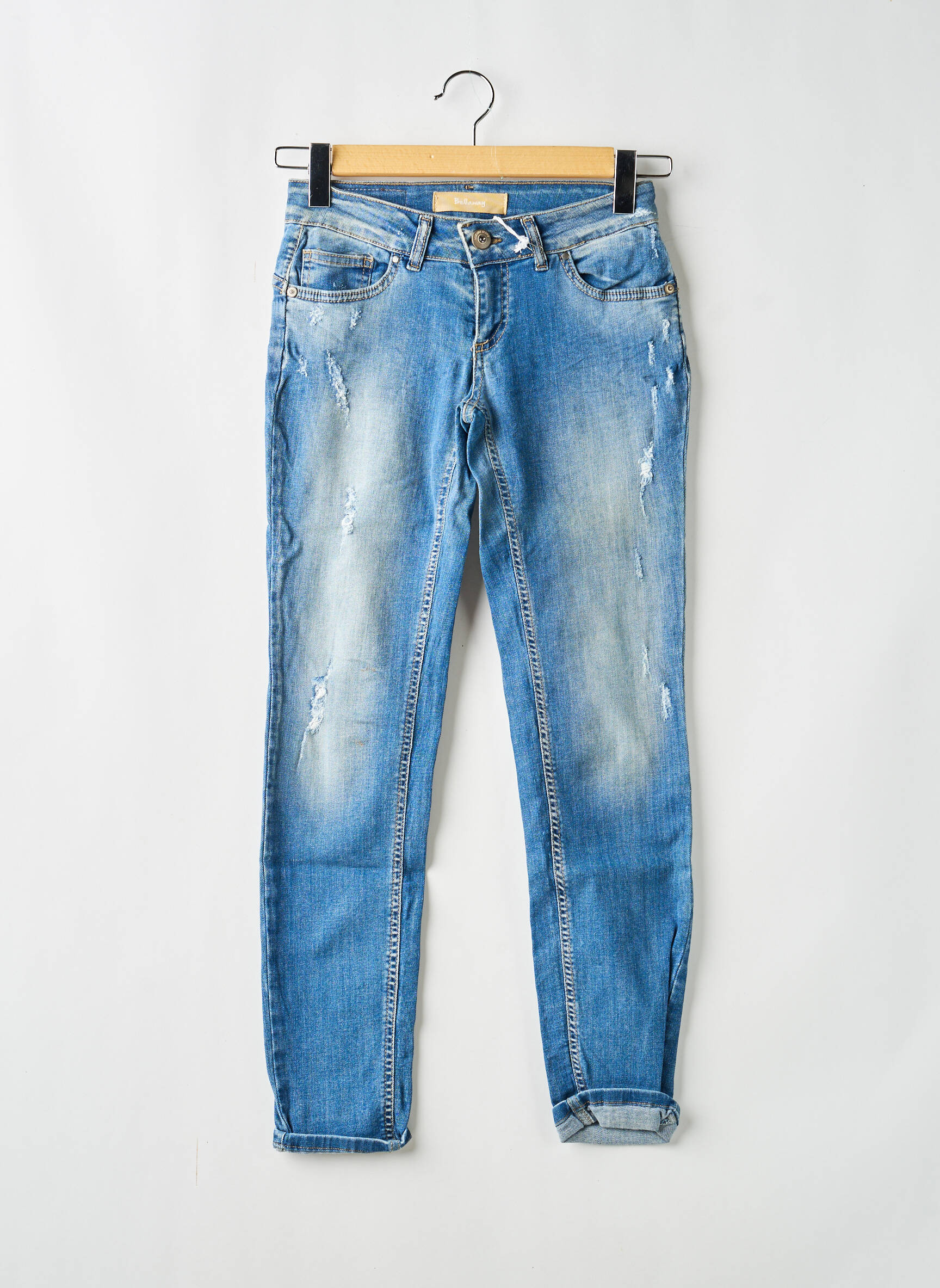 Jeans coupe slim effet usé délavé taille basse bleu BELLAWAY femme