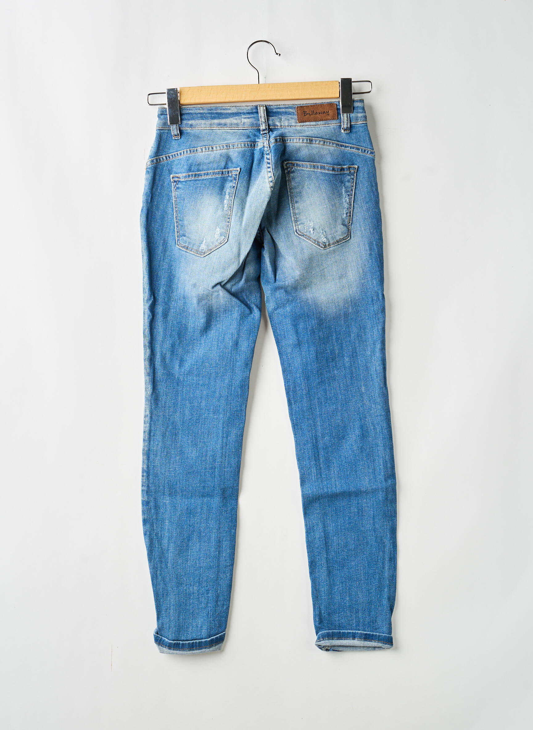 Jeans coupe slim effet usé délavé taille basse bleu BELLAWAY femme