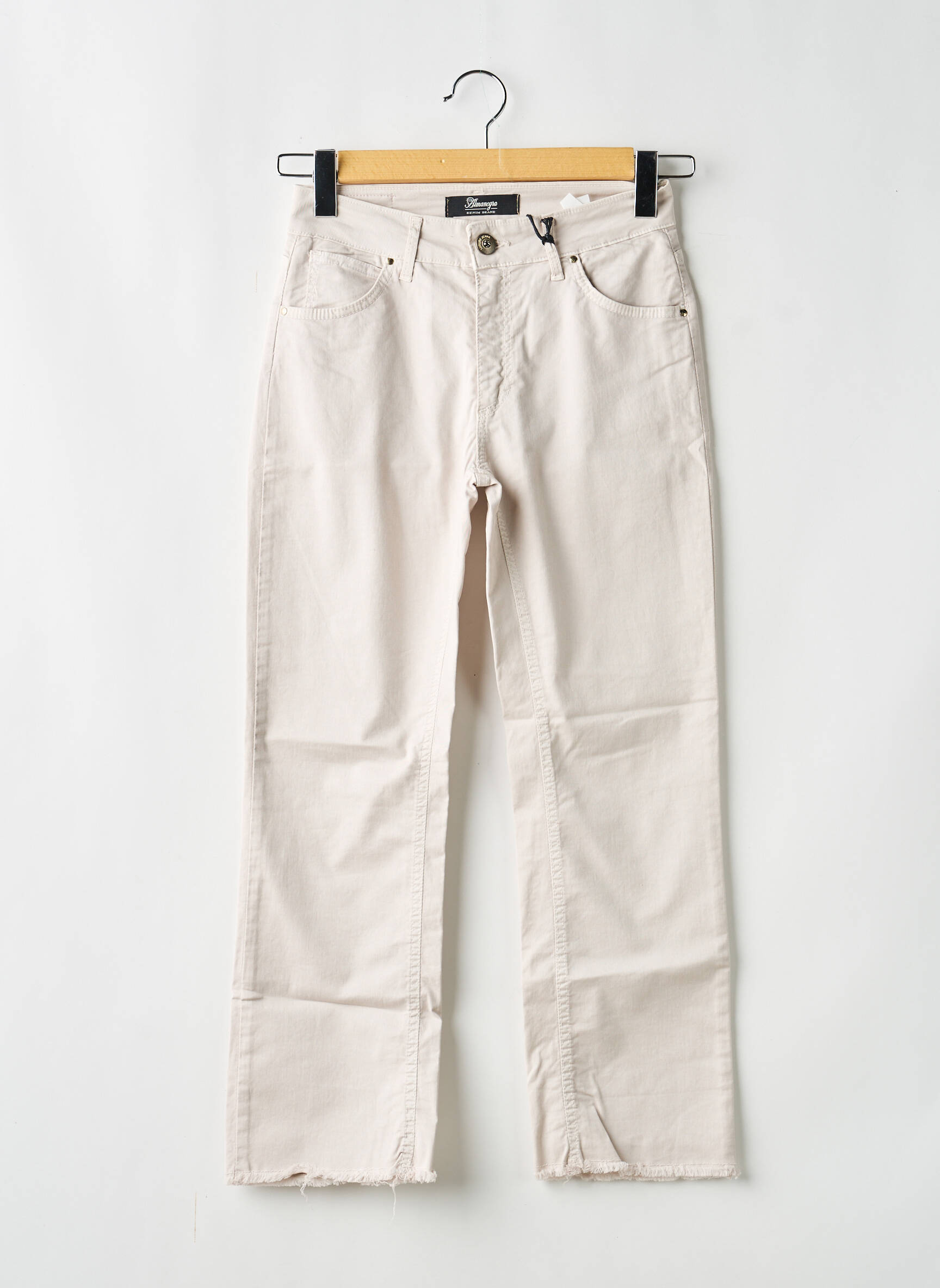 Jeans coupe droite taille haute taille haute beige ALMANEGRA femme