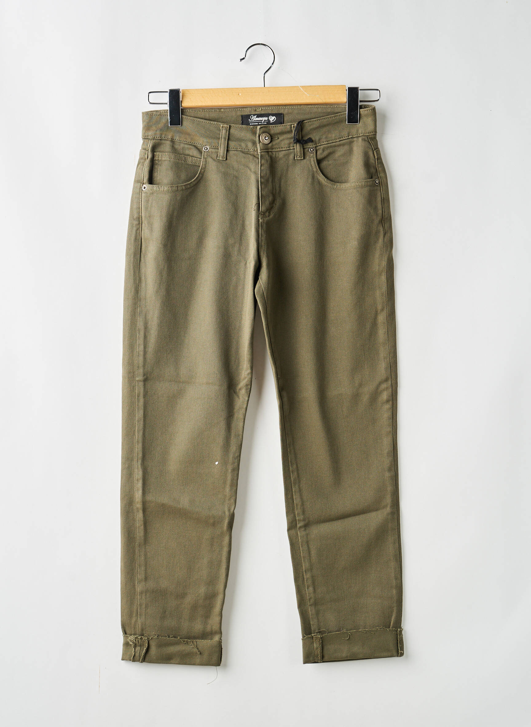 Jeans coupe droite stretch taille normale vert ALMANEGRA femme