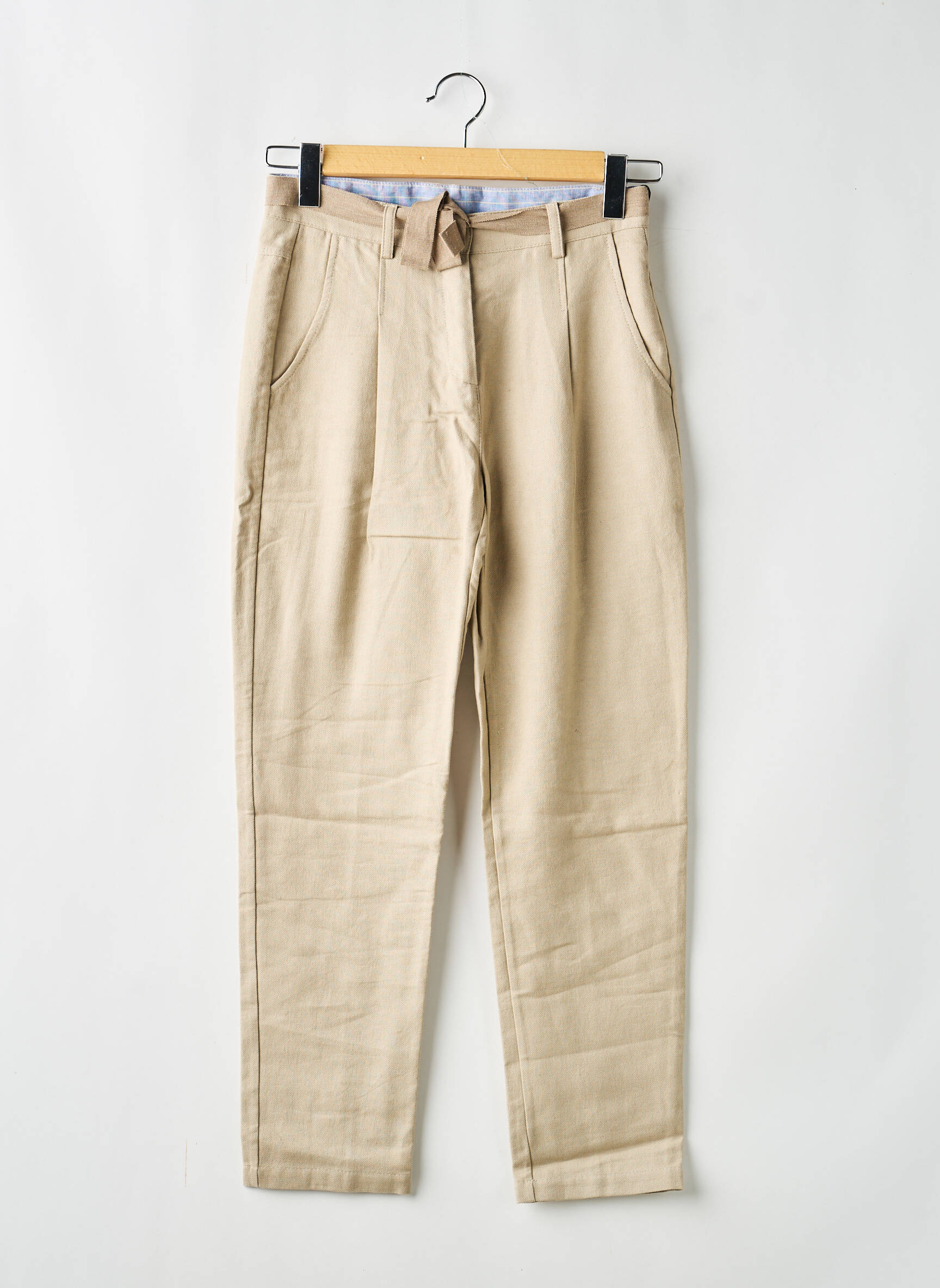 Pantalon chino fermeture zippée sous rabat boutonné taille normale beige ANGELA DAVIS femme