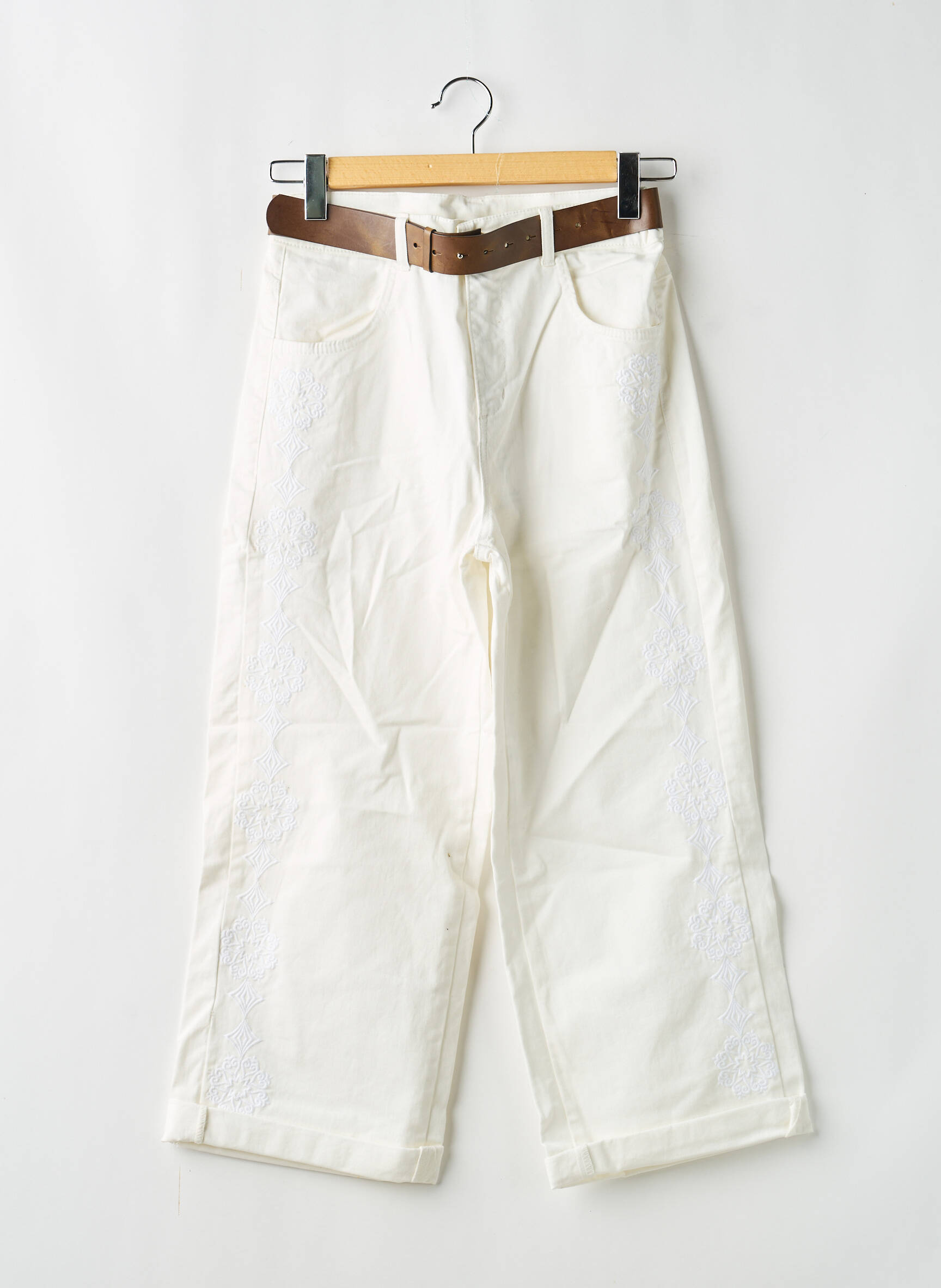 Jeans coupe large poches taille haute blanc SOUVENIR femme