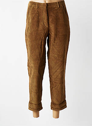 Pantalon chino fermeture zippée sous rabat avec crochet taille haute marron CHARLIE JOE femme
