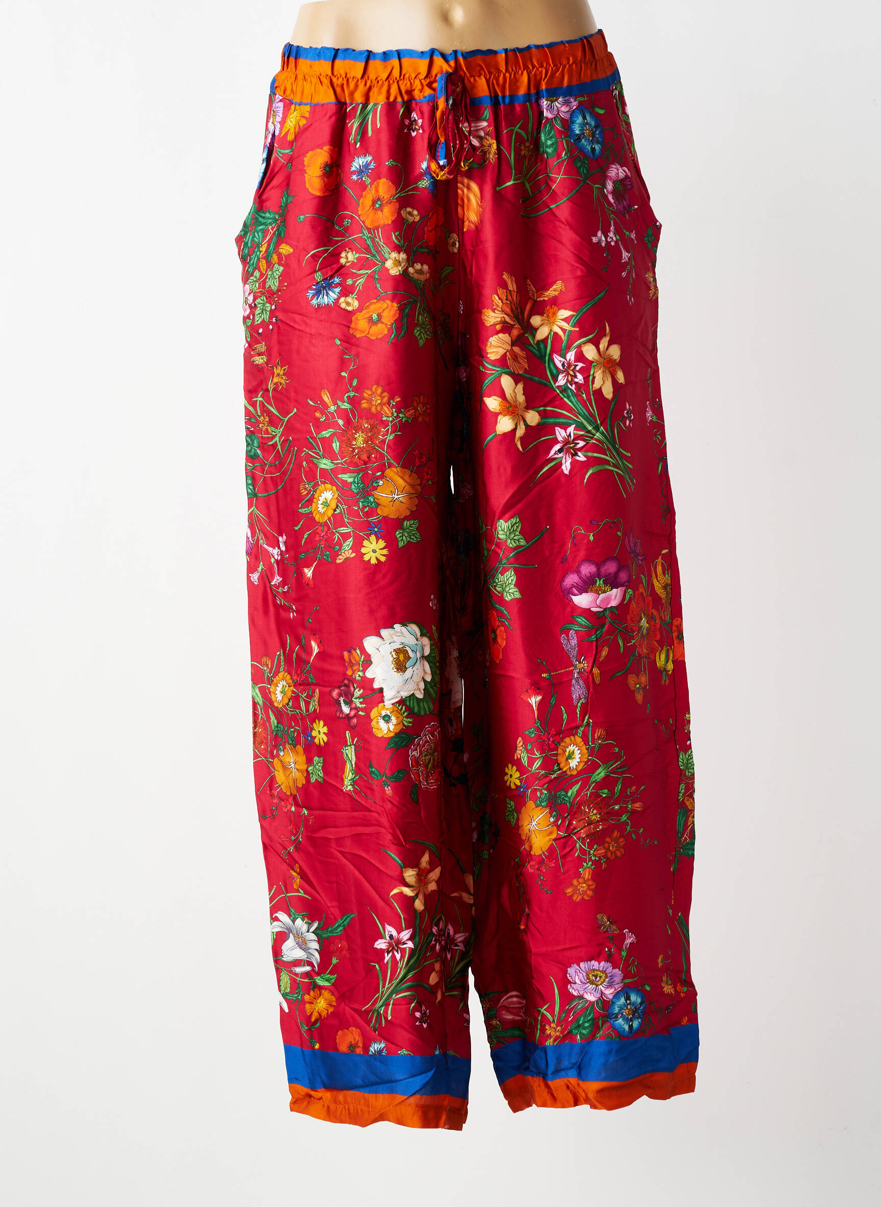 Pantalon large coupe fluide taille normale rouge CECILE WANG femme