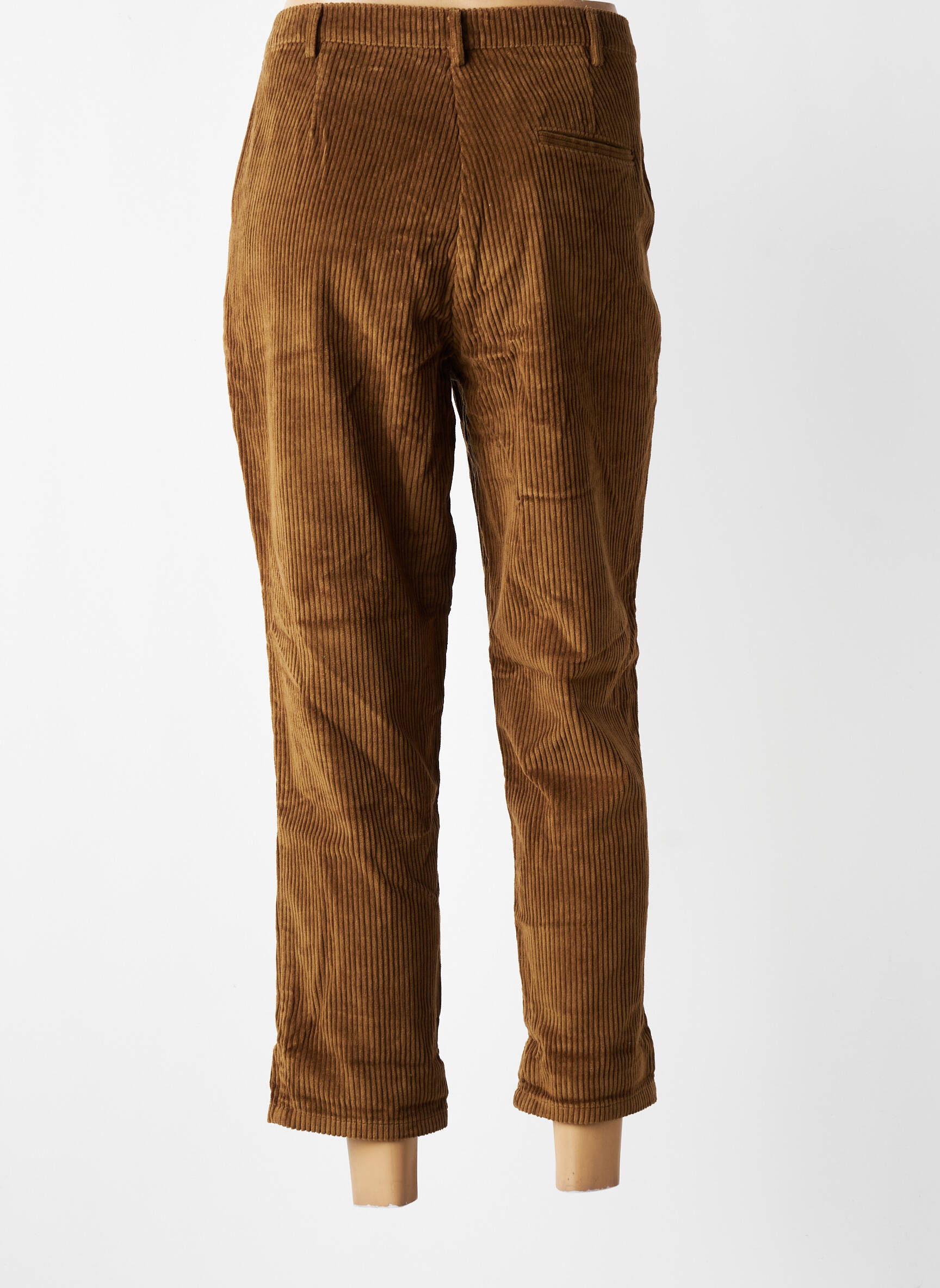 Pantalon chino fermeture zippée sous rabat avec crochet taille haute marron CHARLIE JOE femme