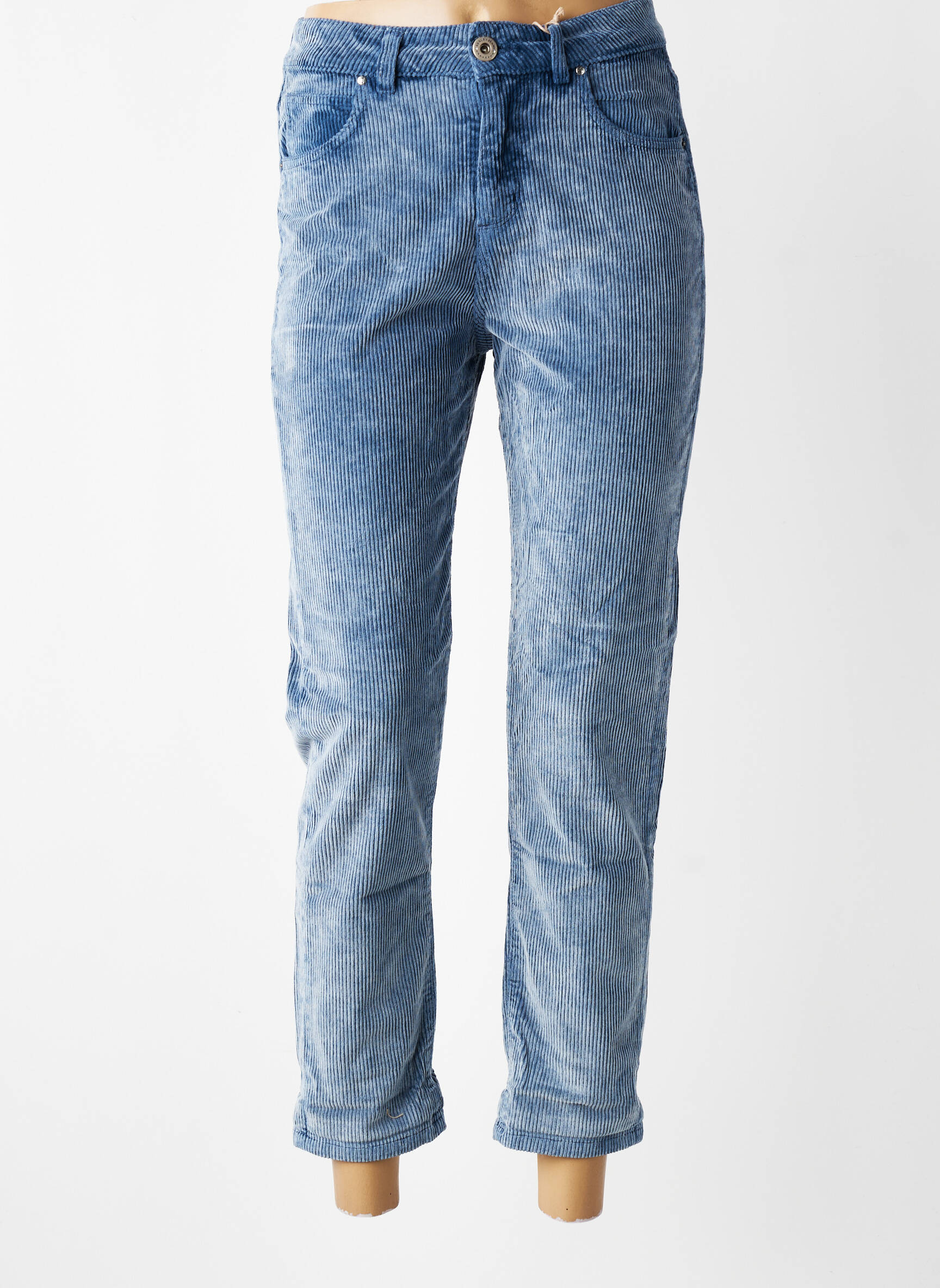 Pantalon slim taille haute taille haute bleu ALMANEGRA femme