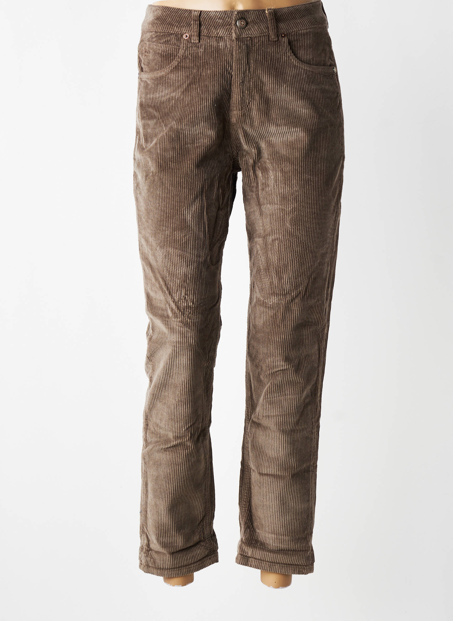 Pantalon slim taille haute taille haute marron ALMANEGRA femme