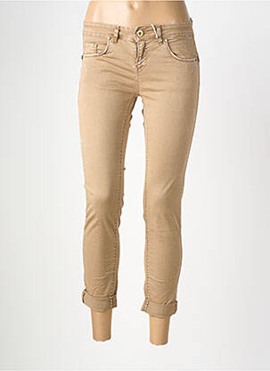 Pantalon 7/8 fermeture zippée sous rabat boutonné taille normale beige BELLAWAY femme