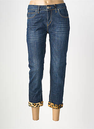 Pantalon 7/8 fermeture zippée sous rabat boutonné taille normale bleu ALMANEGRA femme