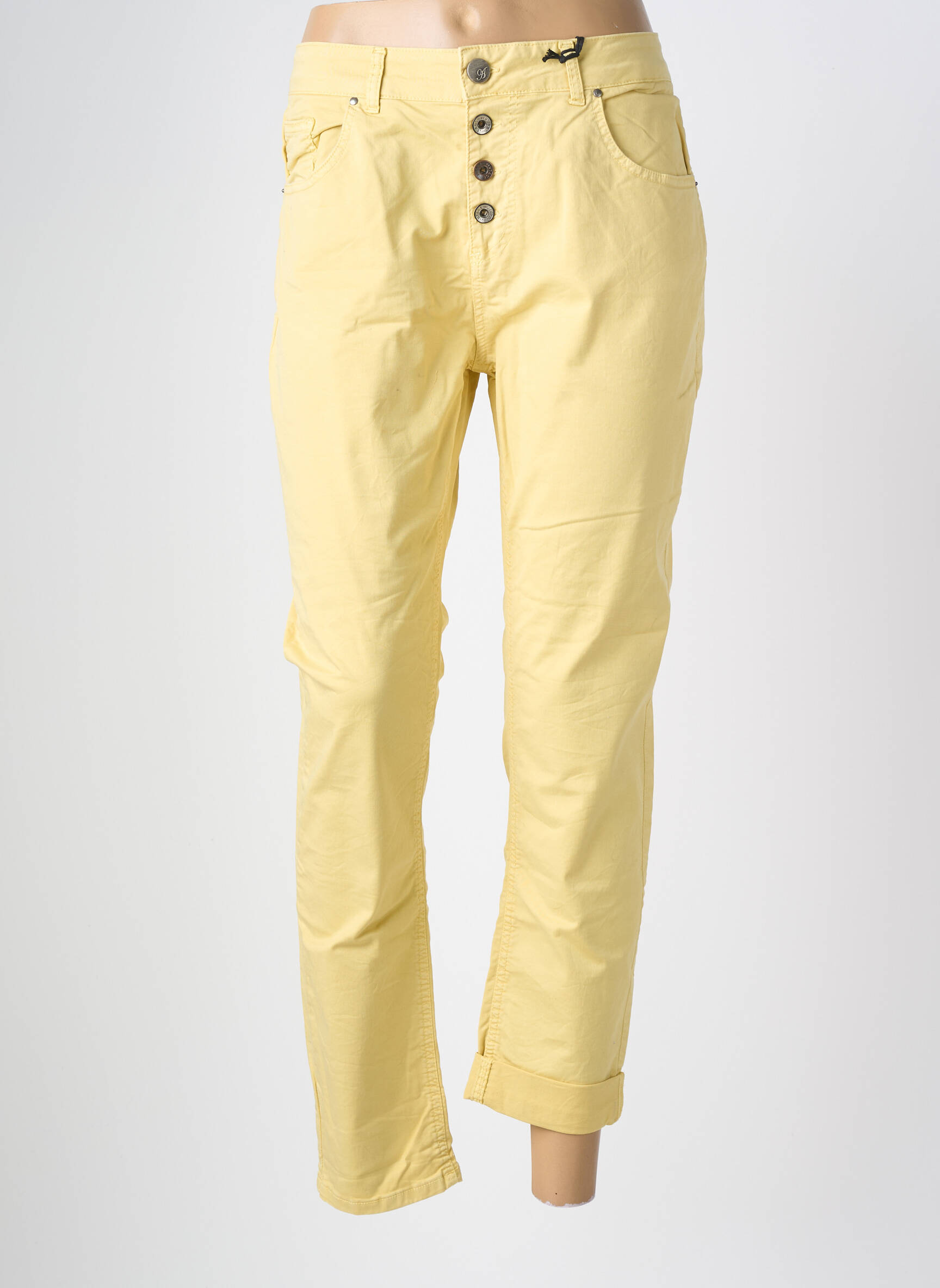 Pantalon droit taille élastique taille normale jaune ALMANEGRA femme
