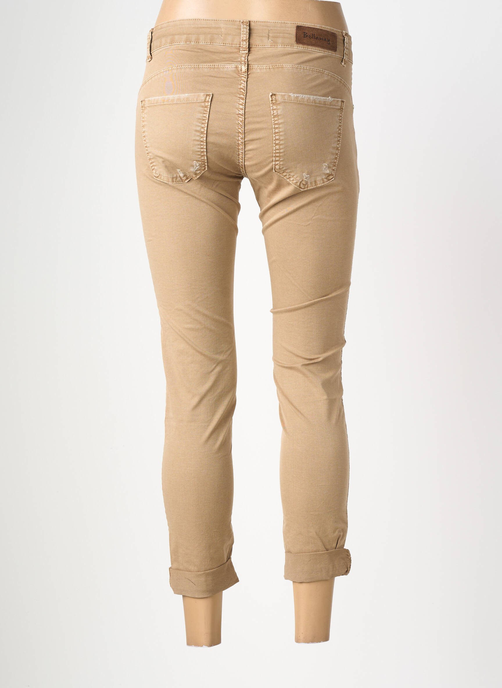 Pantalon 7/8 fermeture zippée sous rabat boutonné taille normale beige BELLAWAY femme