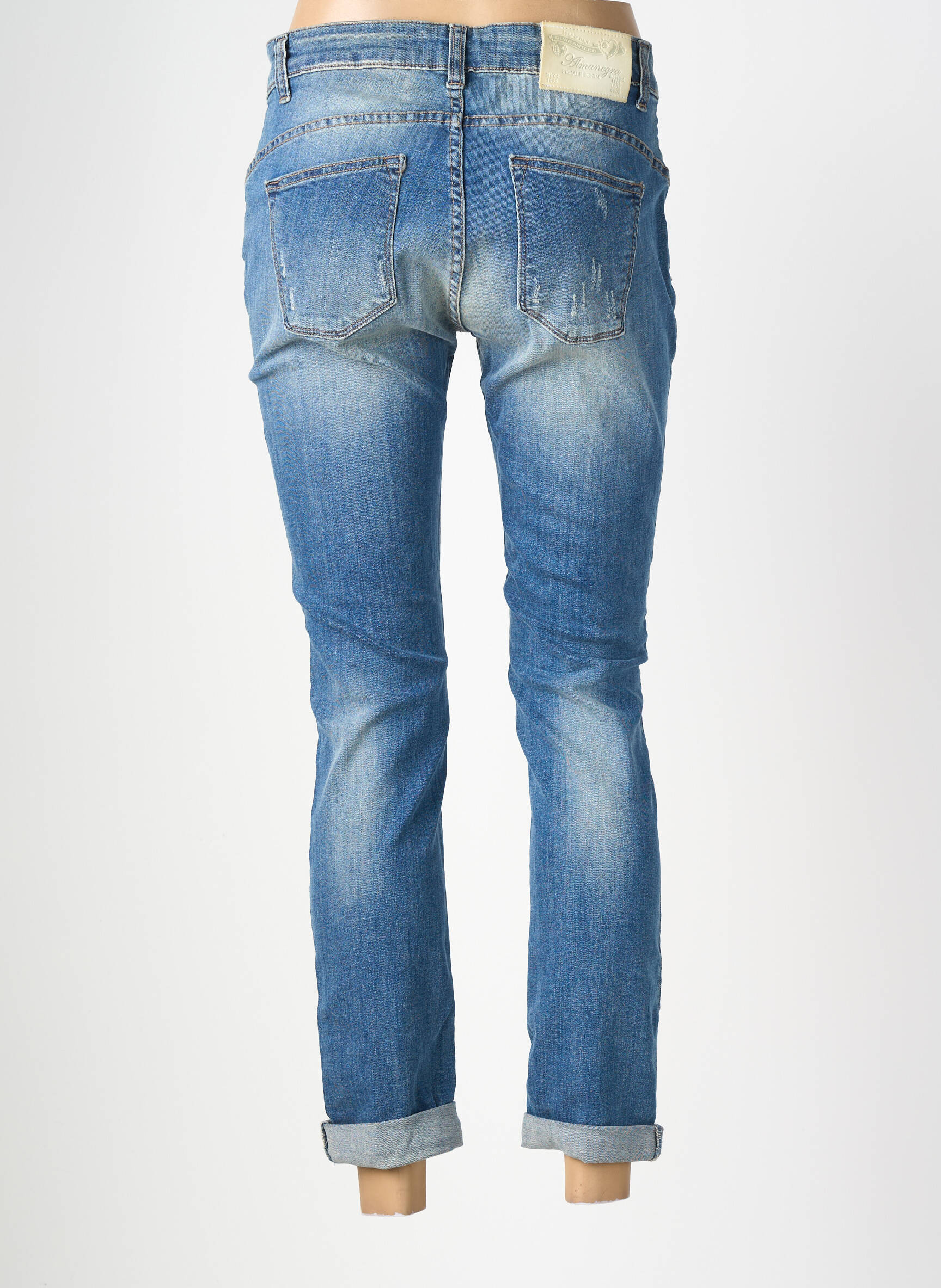Jeans coupe slim effet usé délavé taille normale bleu ALMANEGRA femme