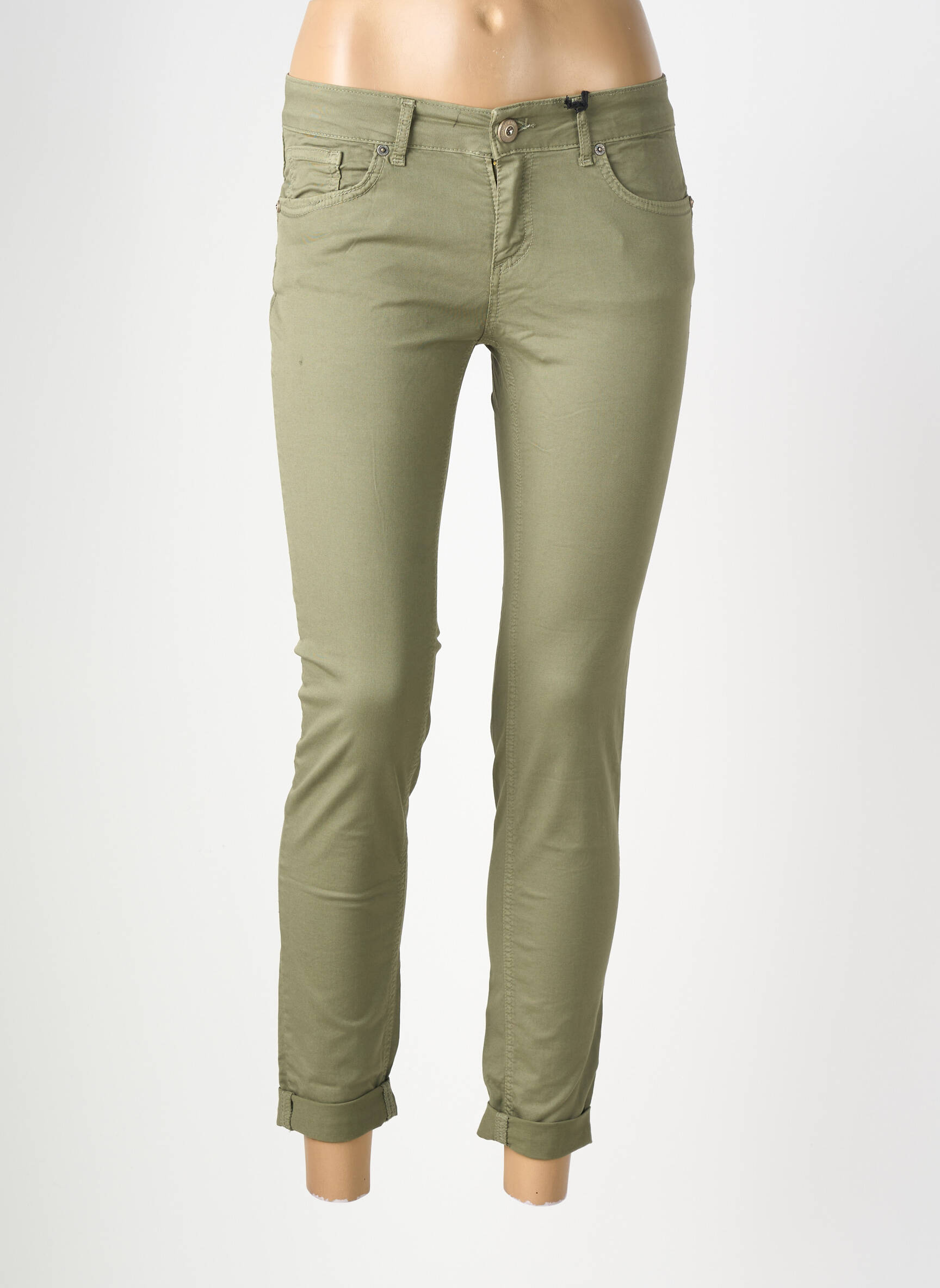 Pantalon slim stretch taille normale vert ALMANEGRA femme