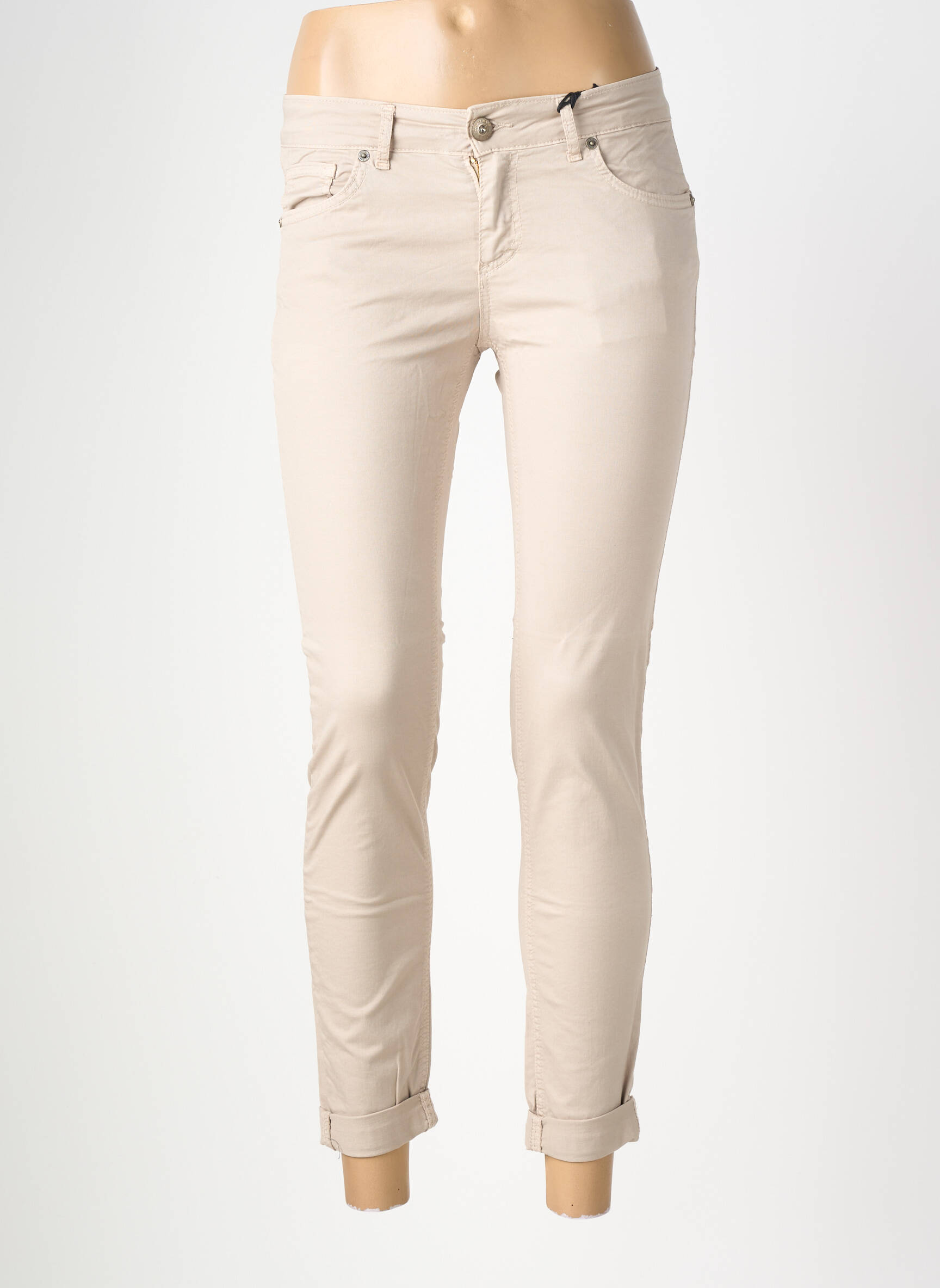 Pantalon slim stretch taille normale beige ALMANEGRA femme