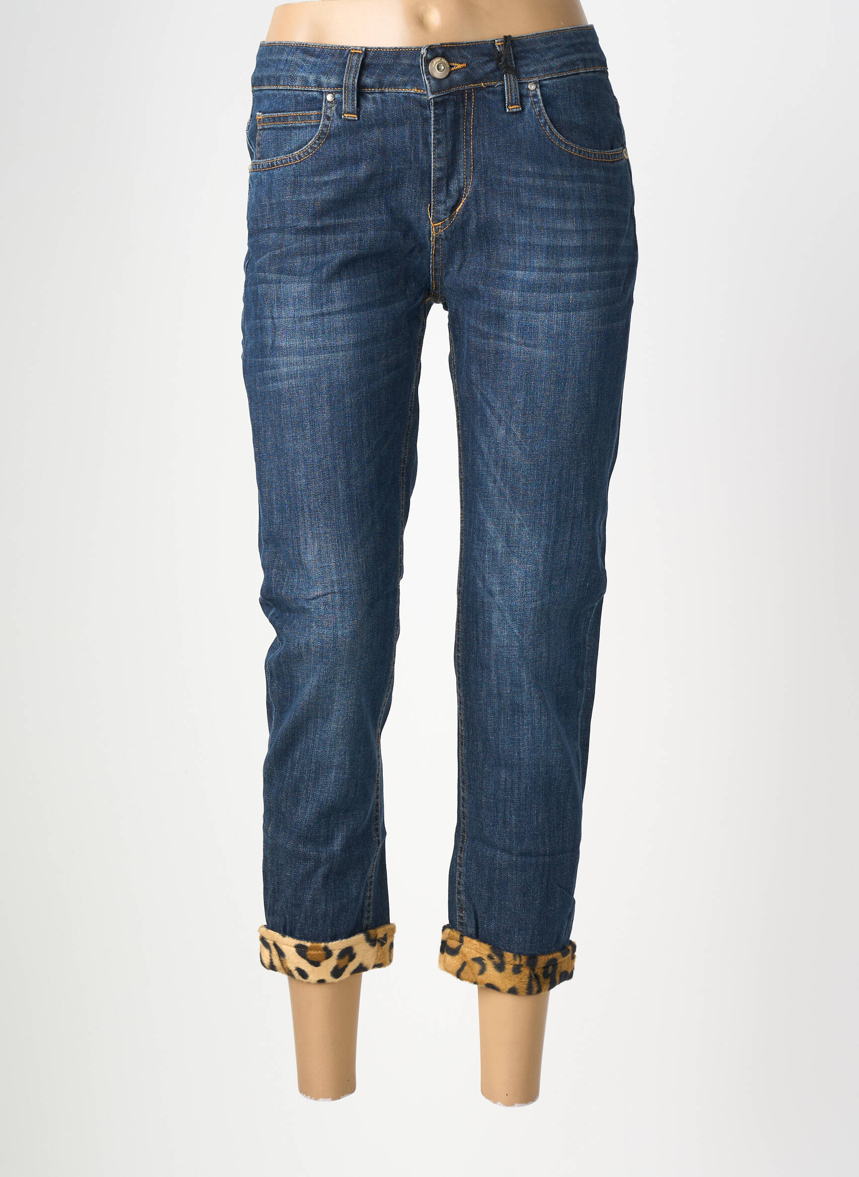 Pantalon 7/8 fermeture zippée sous rabat boutonné taille normale bleu ALMANEGRA femme