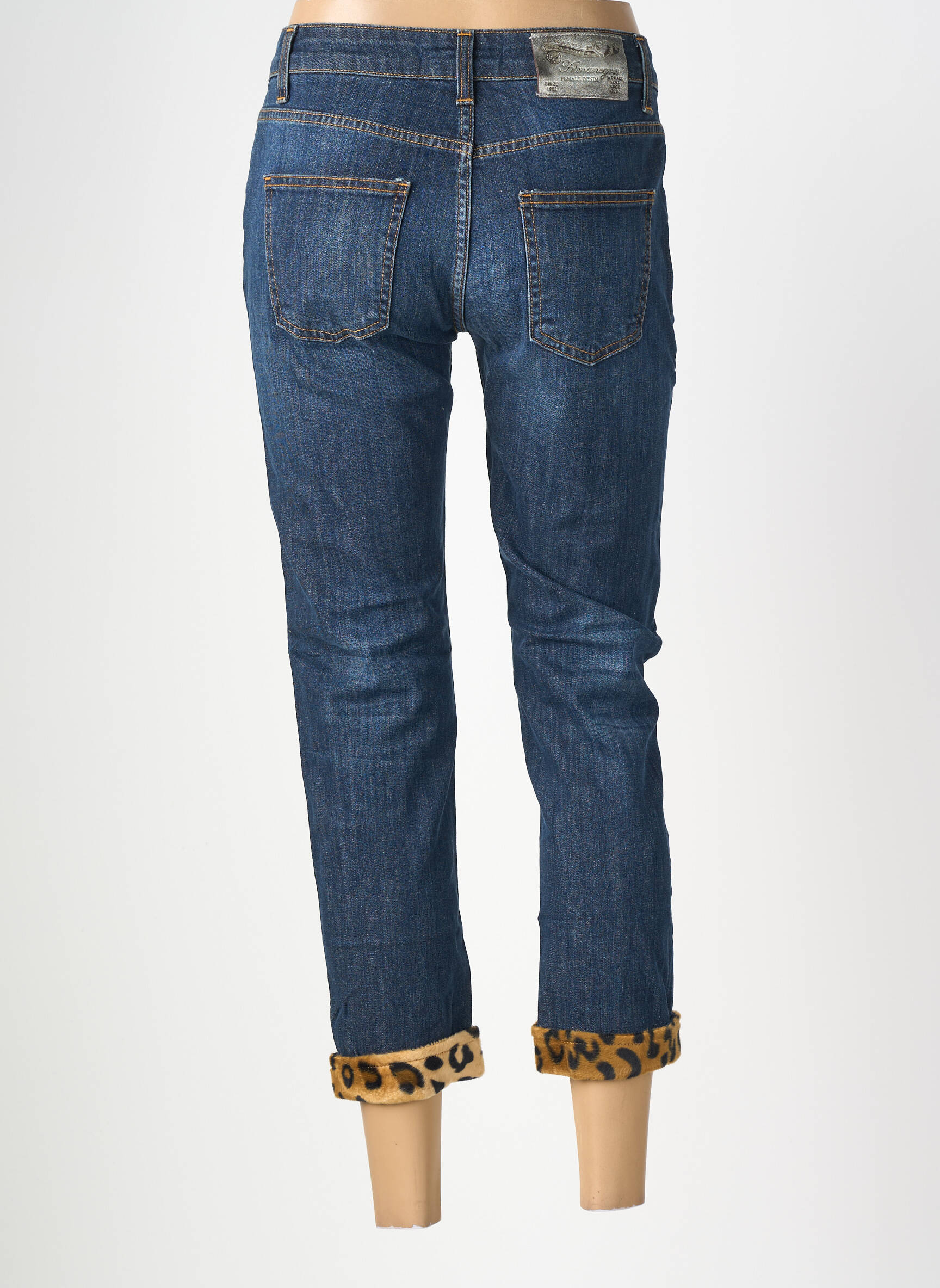 Pantalon 7/8 fermeture zippée sous rabat boutonné taille normale bleu ALMANEGRA femme