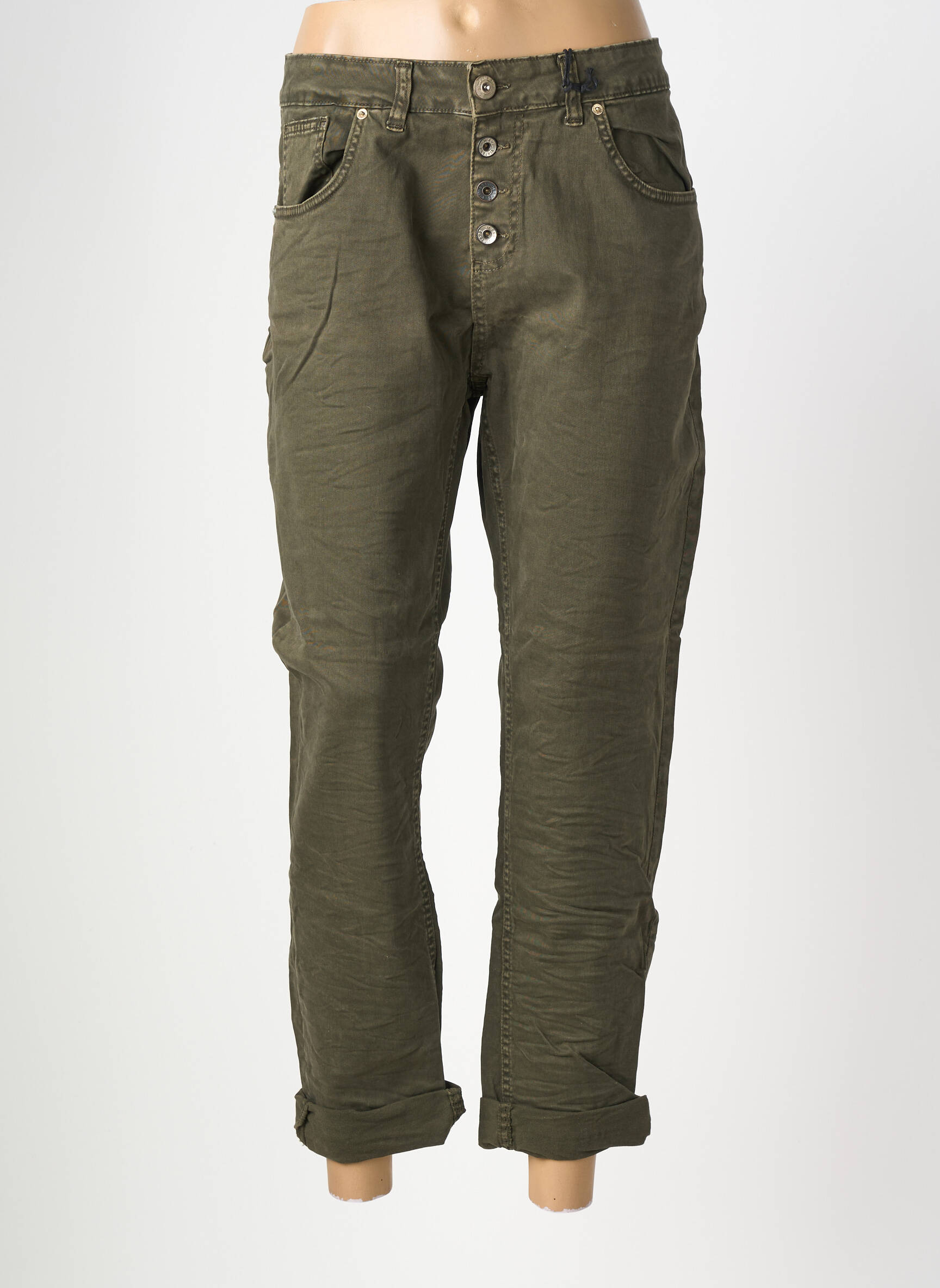 Pantalon 7/8 stretch taille normale vert ALMANEGRA femme