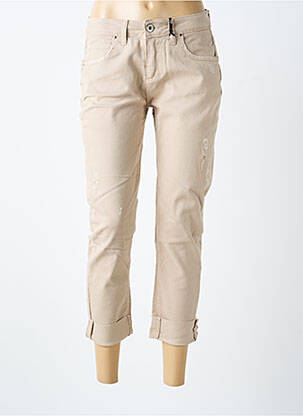 Jeans coupe droite broderie rivets taille normale beige ALMANEGRA femme