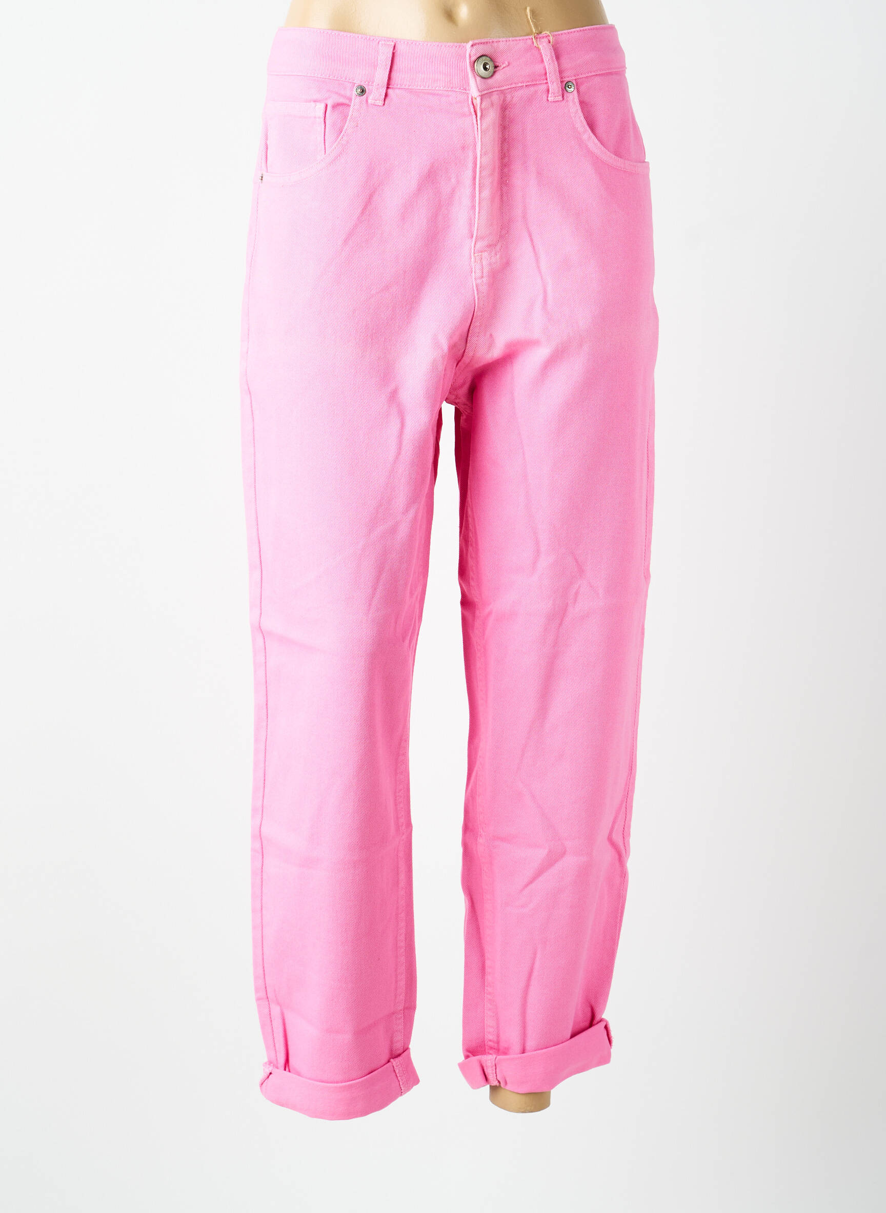 Jeans coupe droite broderie rivets taille normale rose ALMANEGRA femme