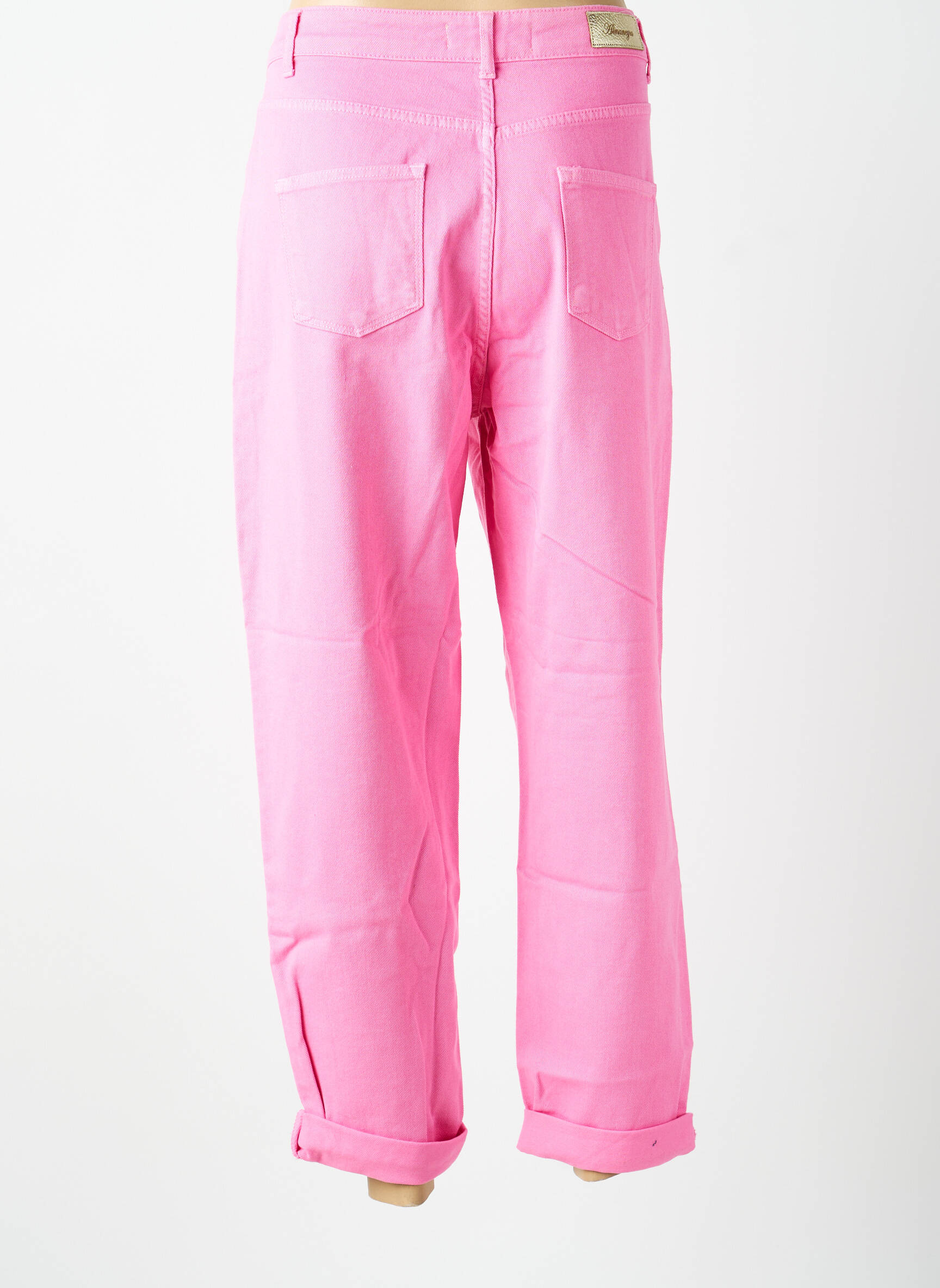 Jeans coupe droite broderie rivets taille normale rose ALMANEGRA femme