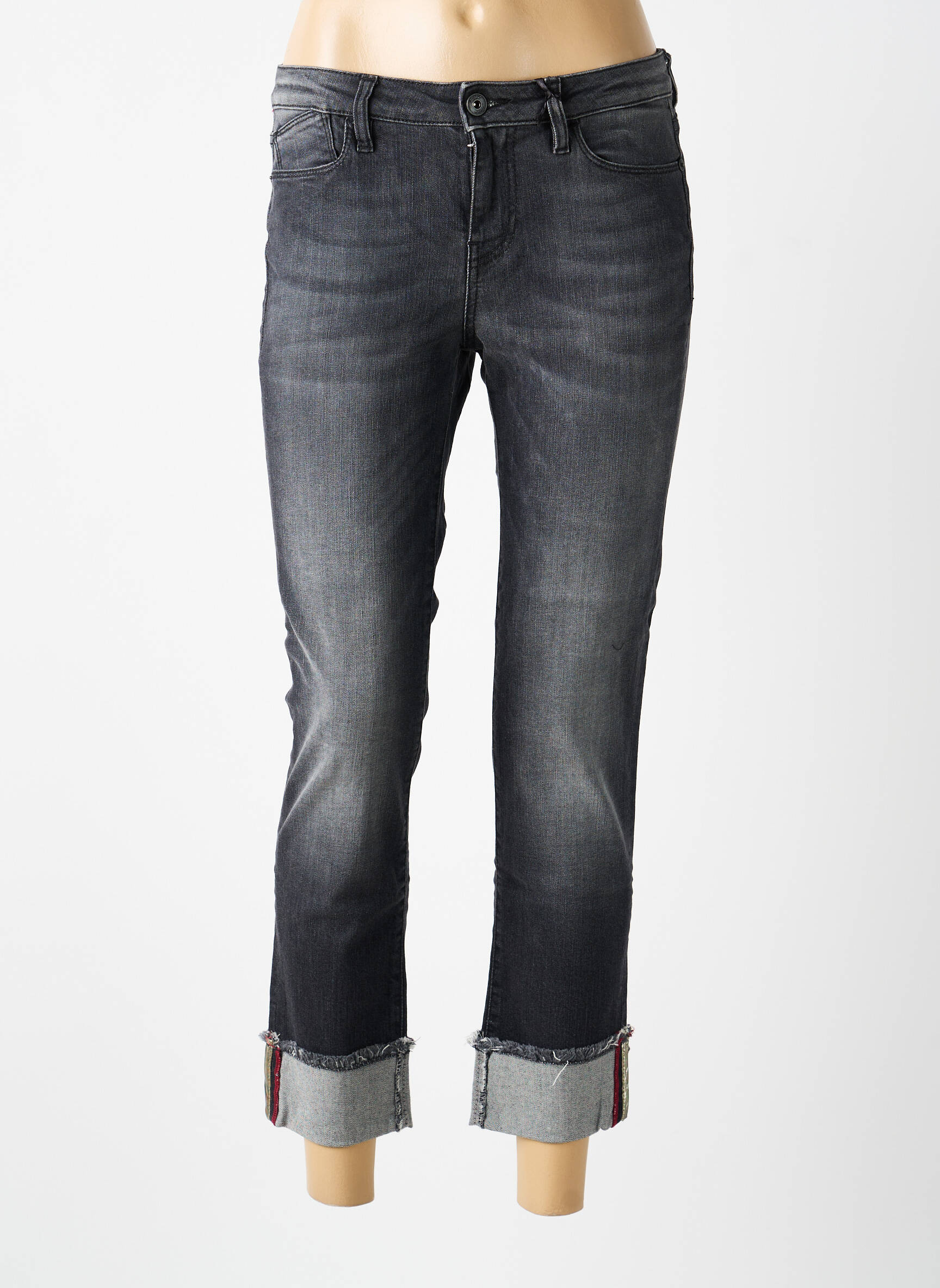 Jeans coupe droite broderie rivets taille normale gris MARYLEY femme