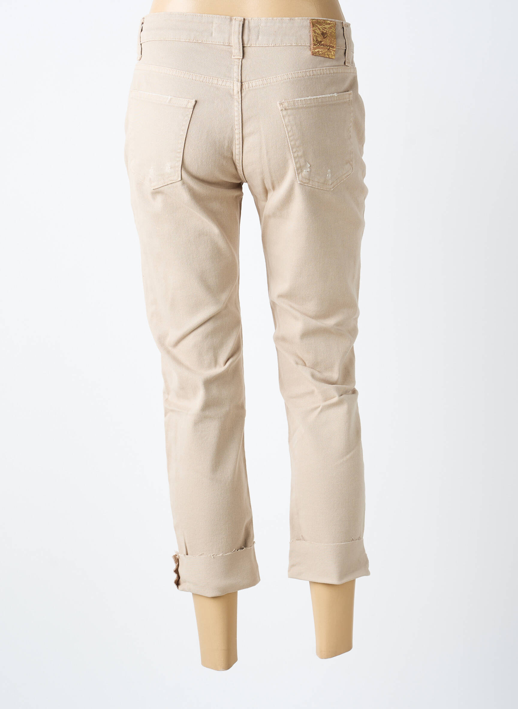 Jeans coupe droite broderie rivets taille normale beige ALMANEGRA femme