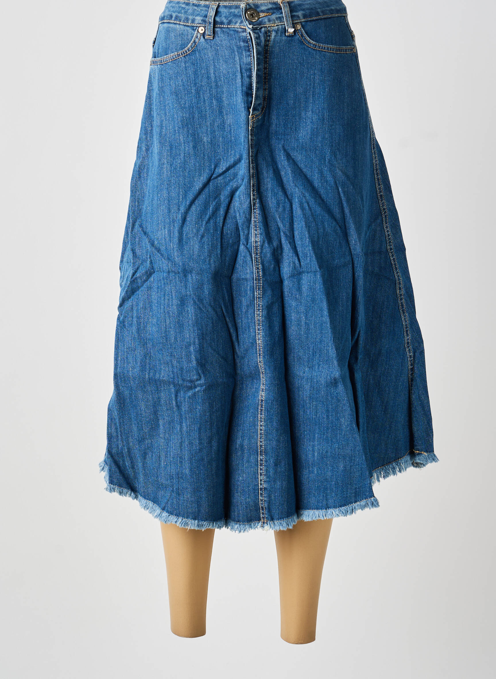 Jupe mi-longue stretch bleu ALMANEGRA femme