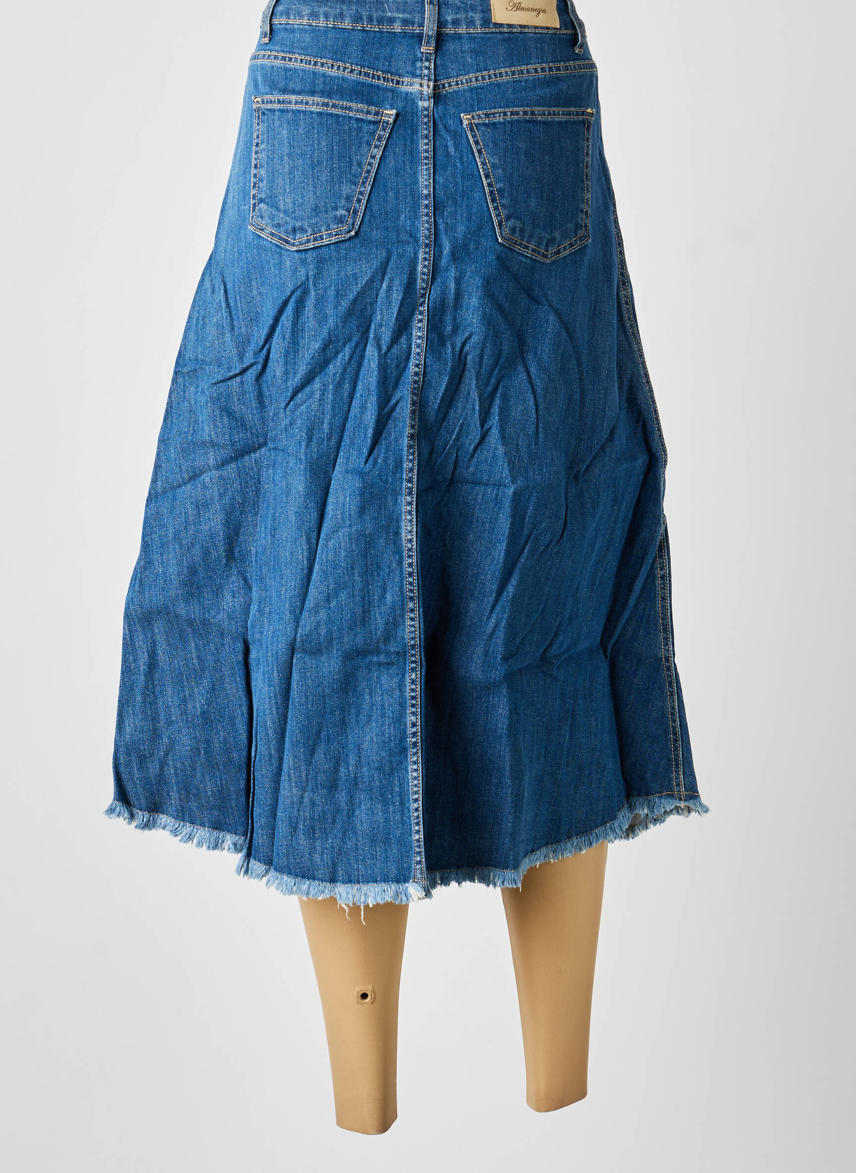 Jupe mi-longue stretch bleu ALMANEGRA femme
