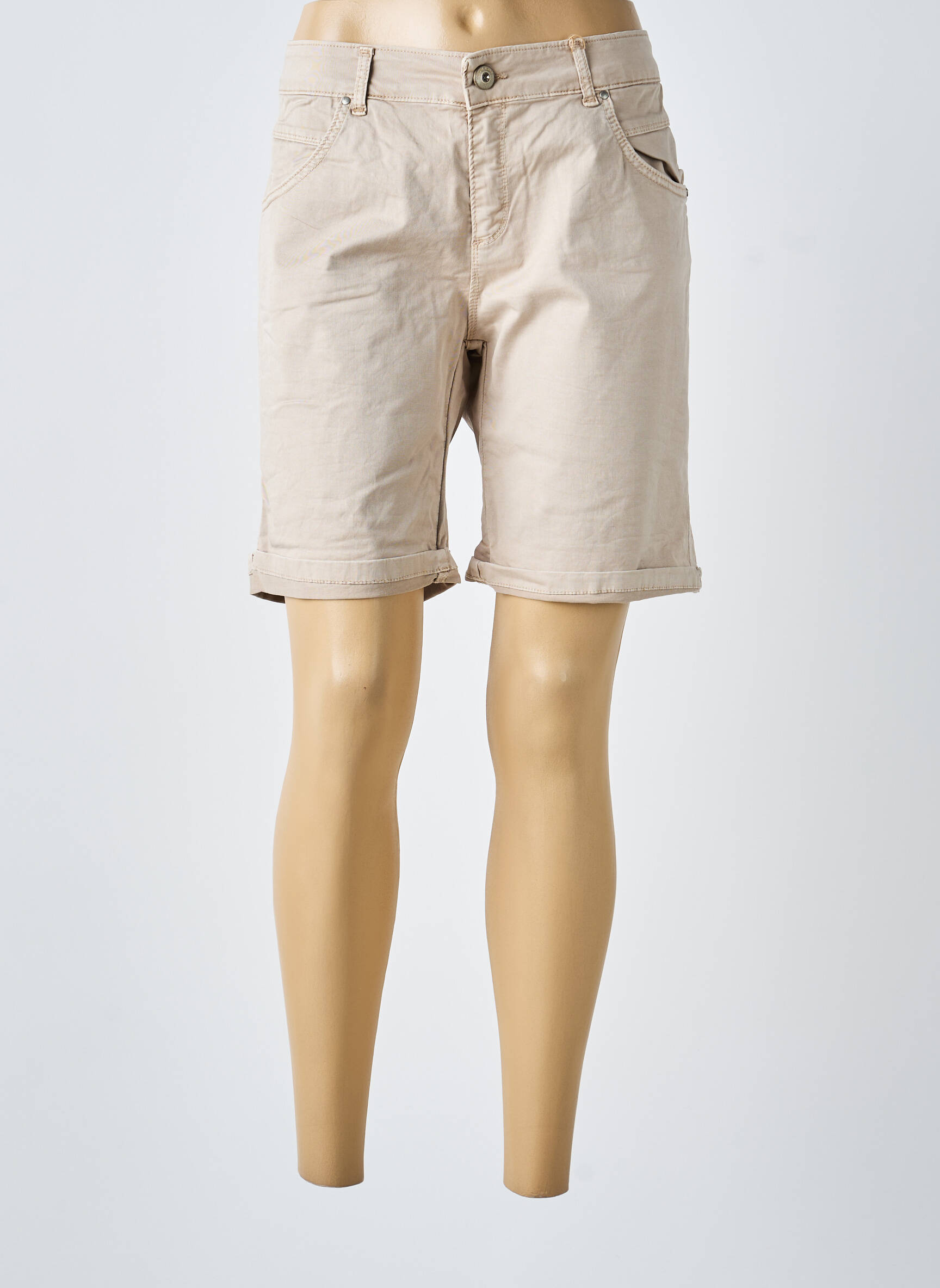 Short tissage denim taille normale beige ALMANEGRA femme