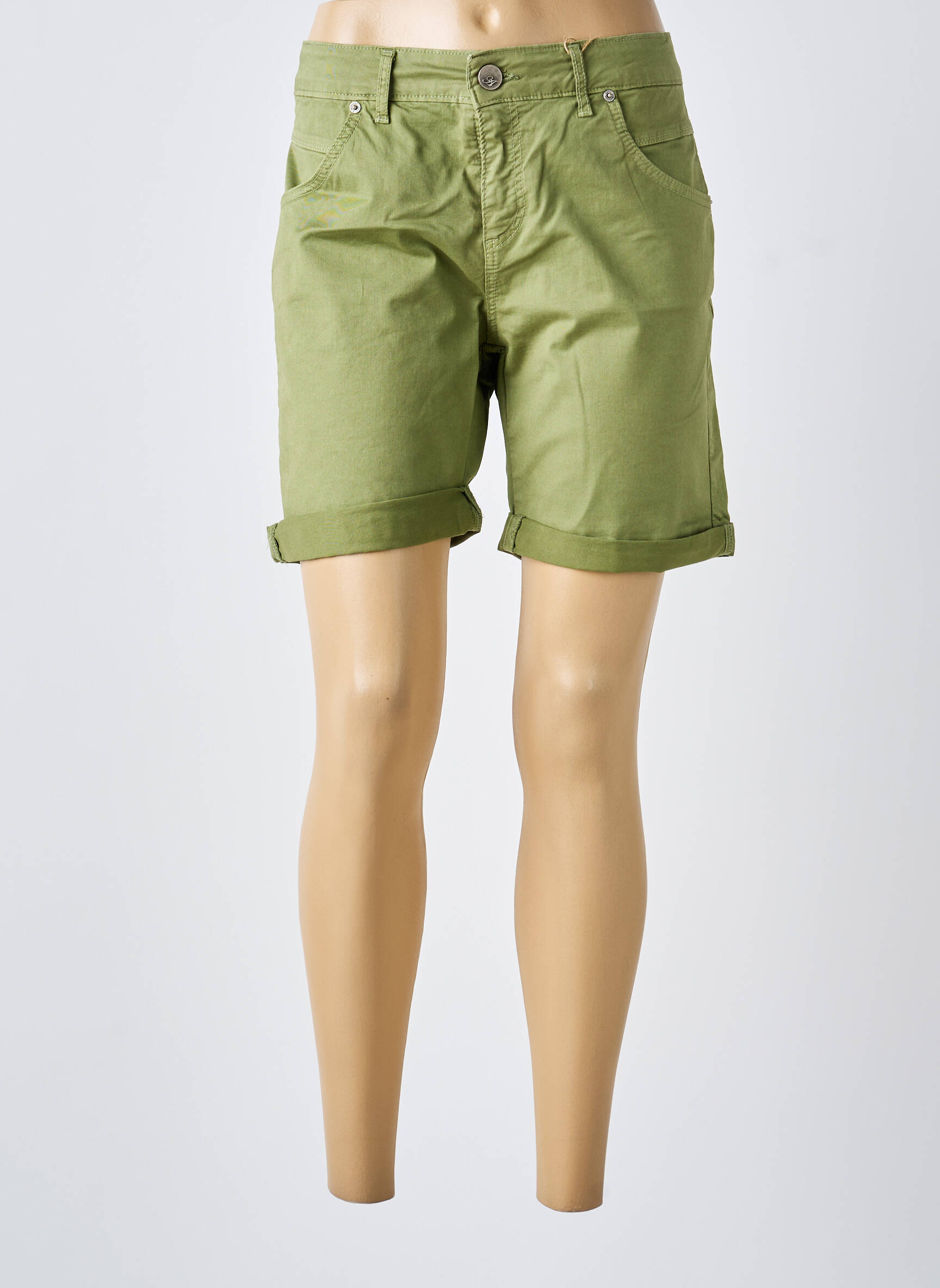 Short tissage denim taille normale vert ALMANEGRA femme