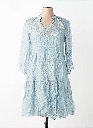 Robe mi-longue coupe fluide manches longues bleu ANGELA DAVIS femme