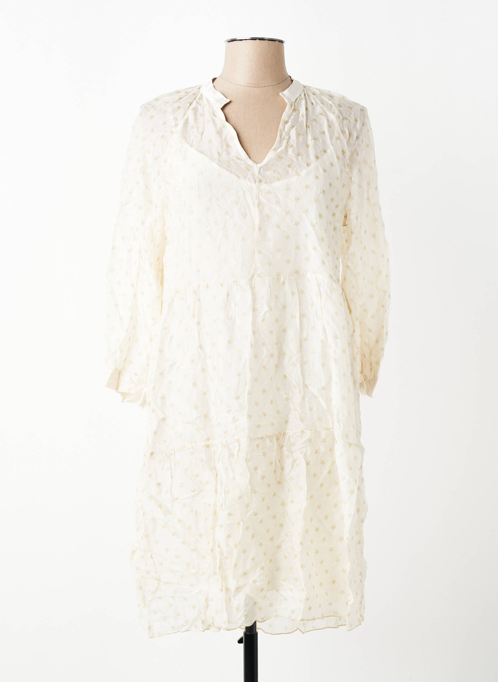 Robe mi-longue coupe fluide manches longues beige ANGELA DAVIS femme