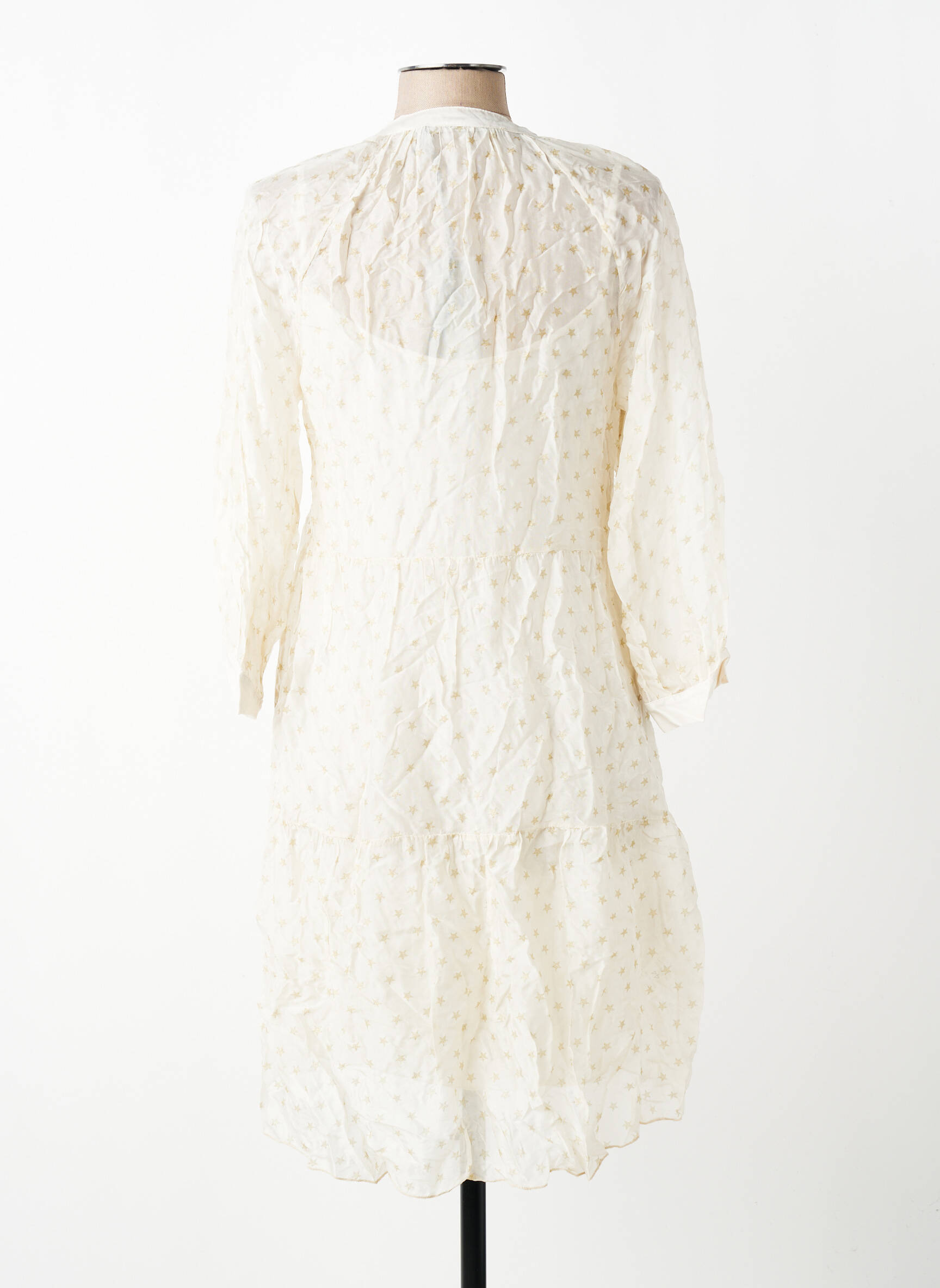 Robe mi-longue coupe fluide manches longues beige ANGELA DAVIS femme