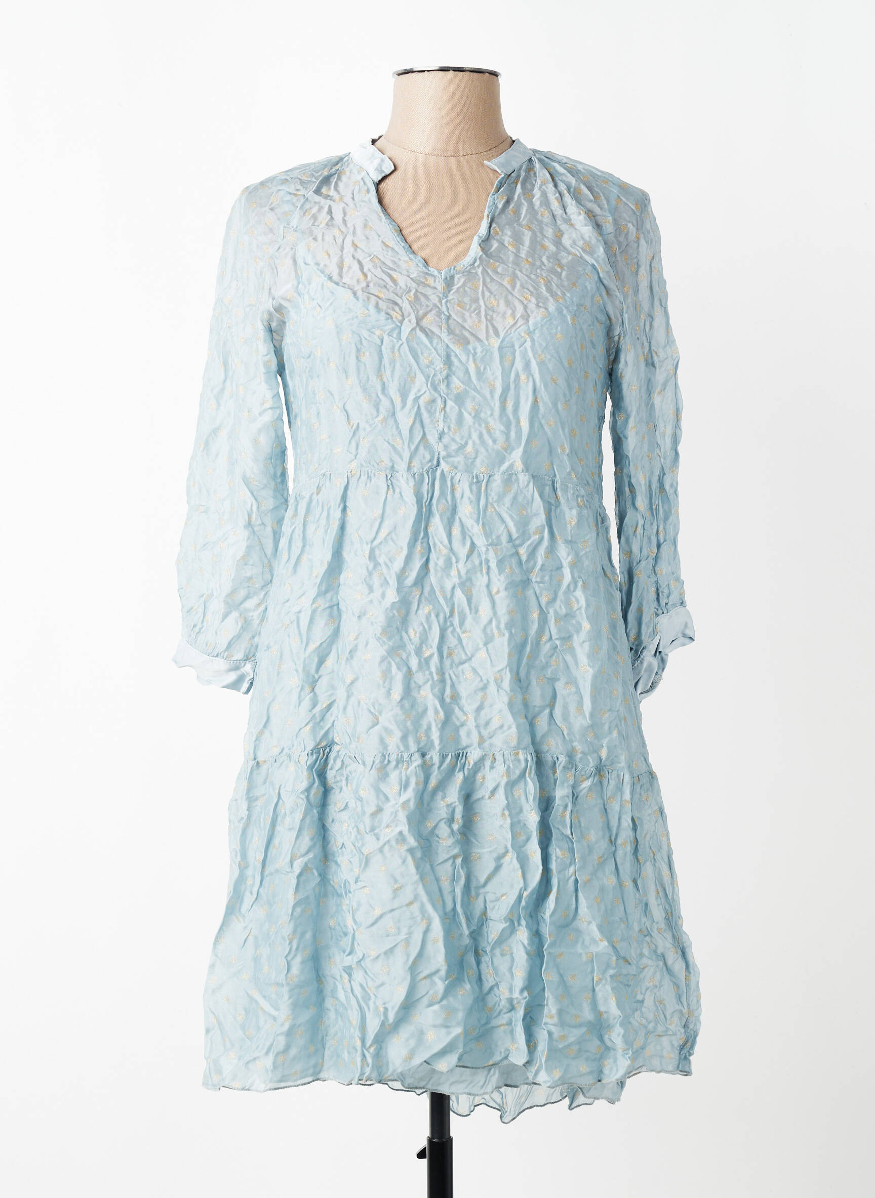 Robe mi-longue coupe fluide manches longues bleu ANGELA DAVIS femme