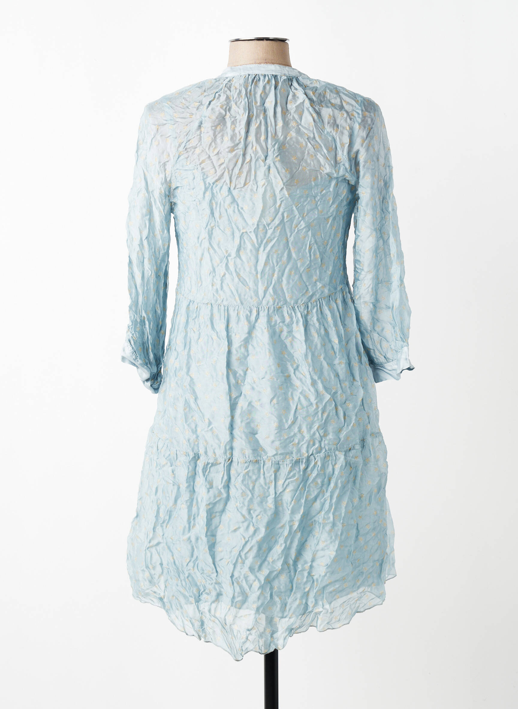 Robe mi-longue coupe fluide manches longues bleu ANGELA DAVIS femme