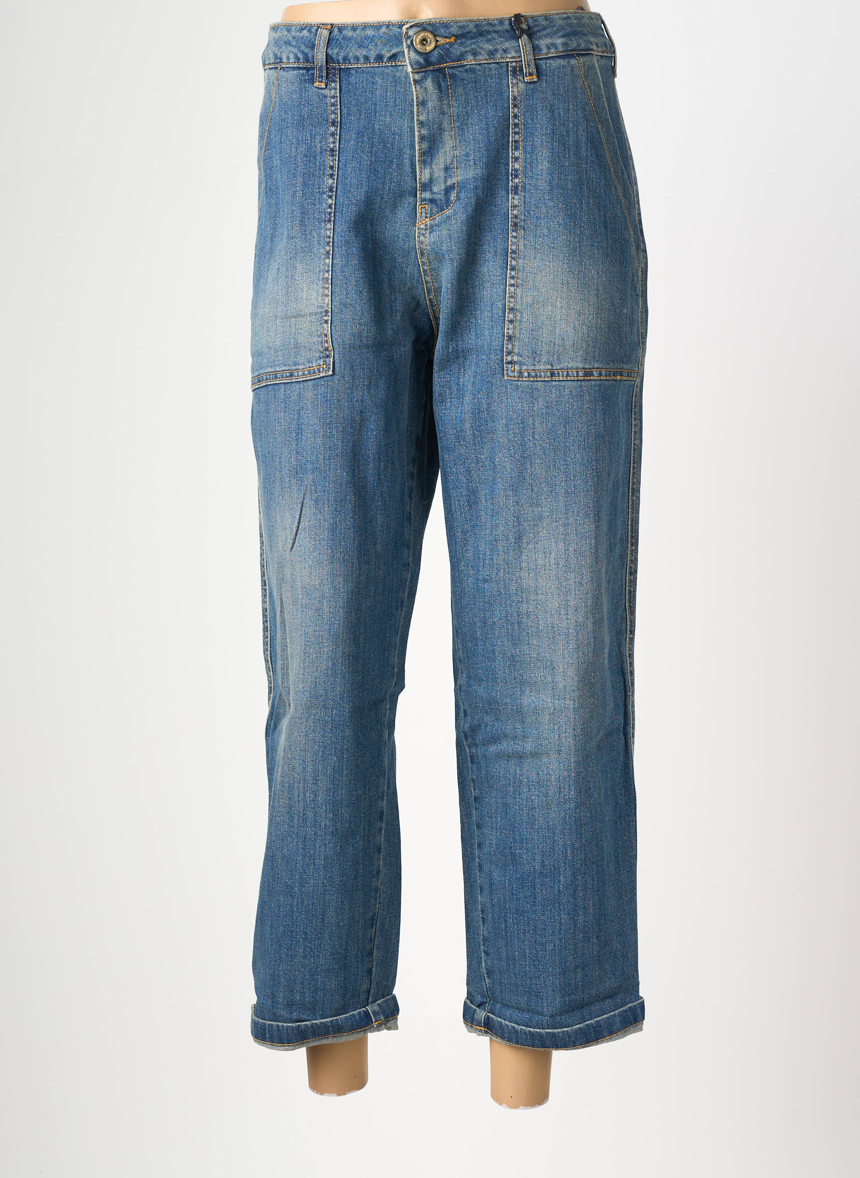 Jeans coupe droite taille haute taille haute bleu ALMANEGRA femme