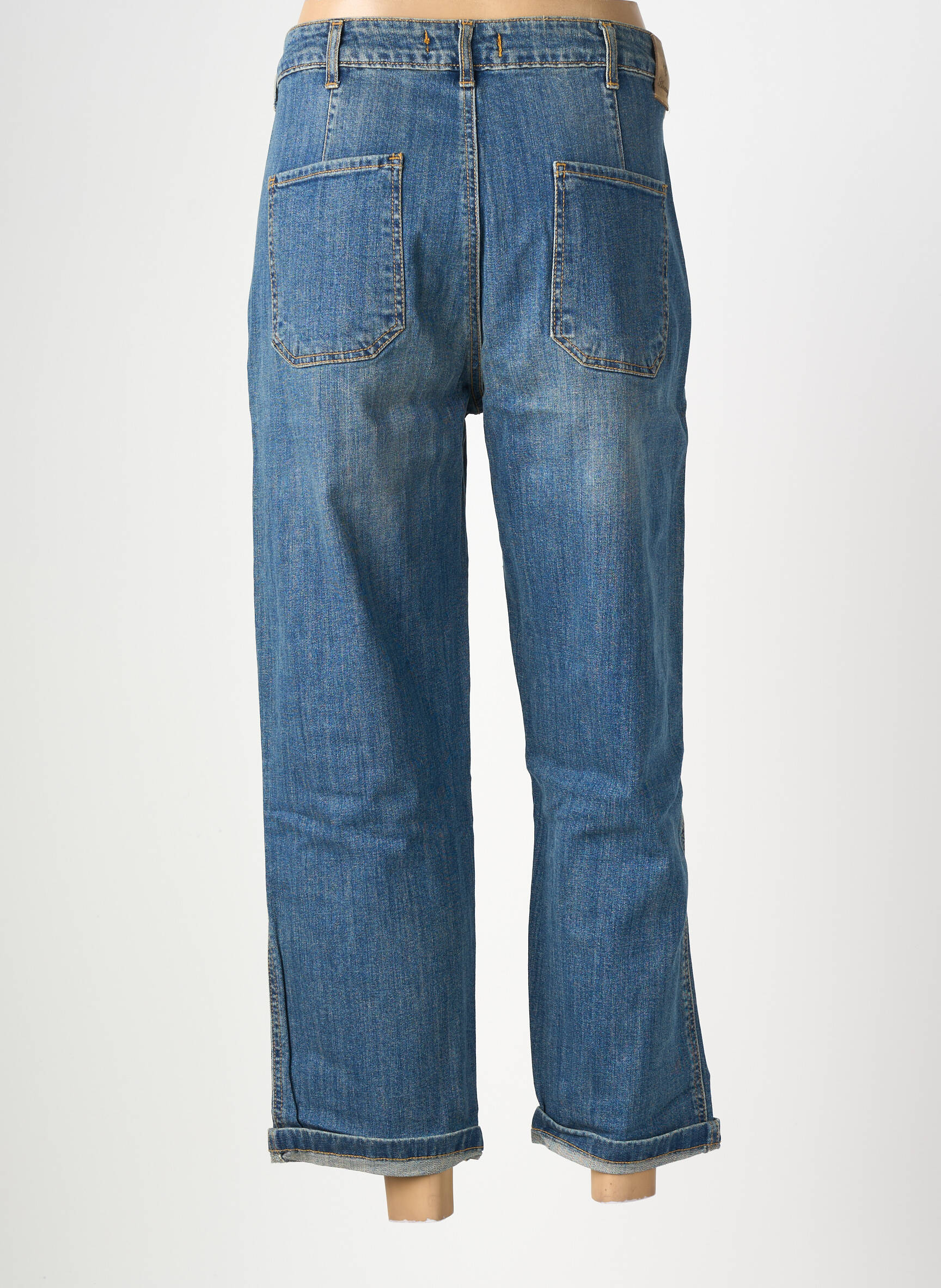 Jeans coupe droite taille haute taille haute bleu ALMANEGRA femme