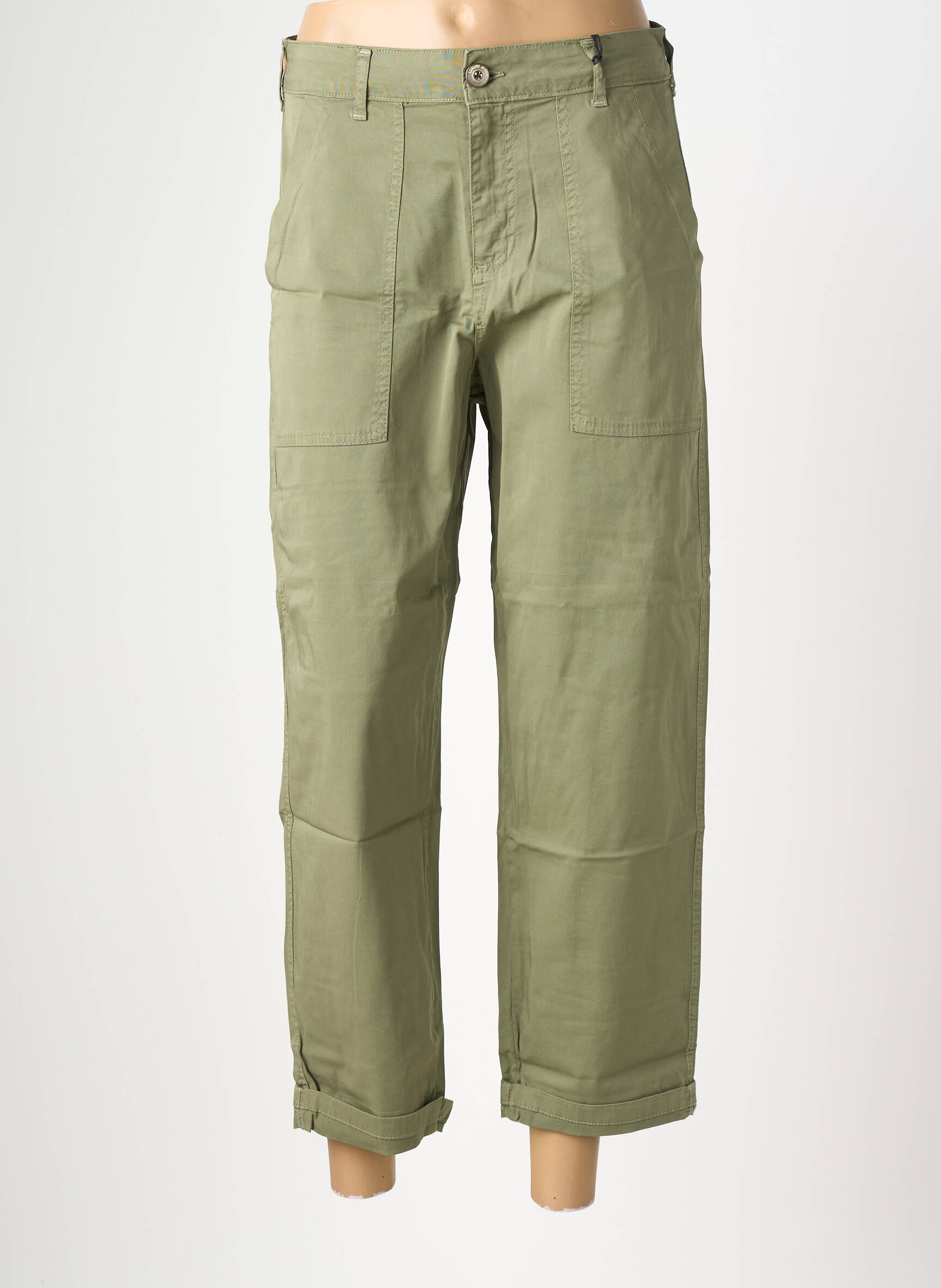 Pantalon droit stretch taille haute vert ALMANEGRA femme