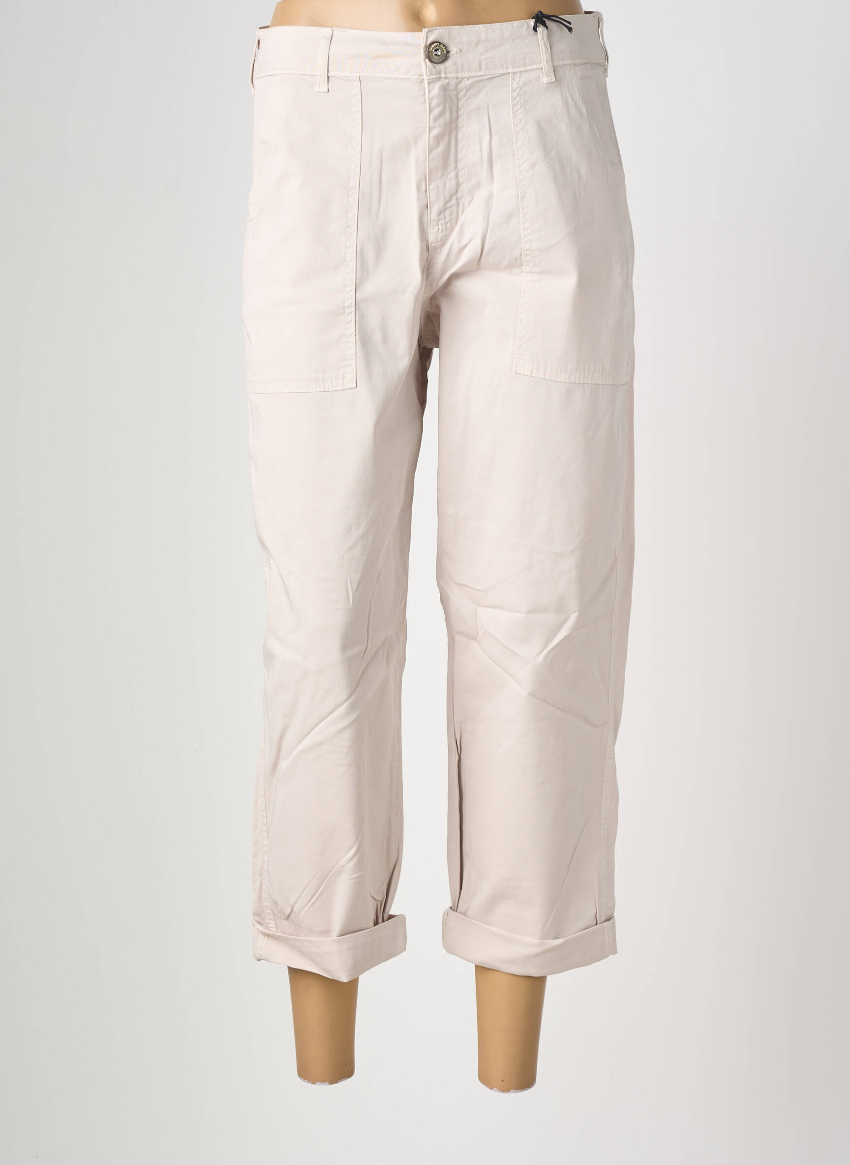 Pantalon droit stretch taille haute beige ALMANEGRA femme