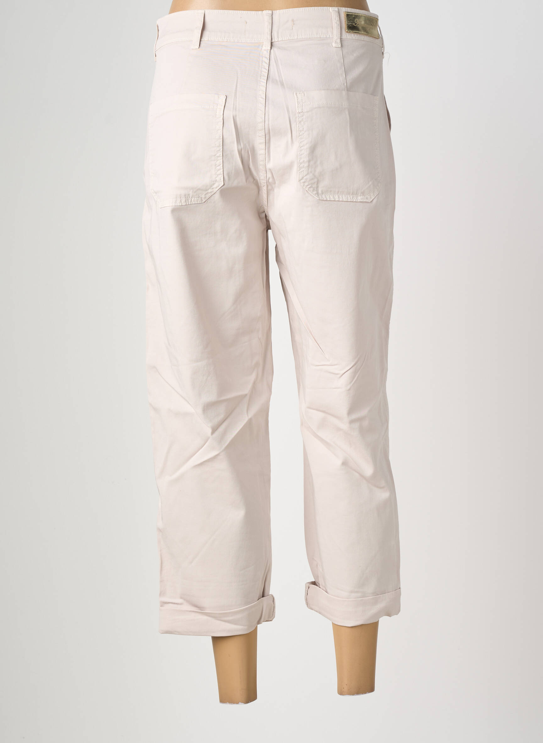 Pantalon droit stretch taille haute beige ALMANEGRA femme