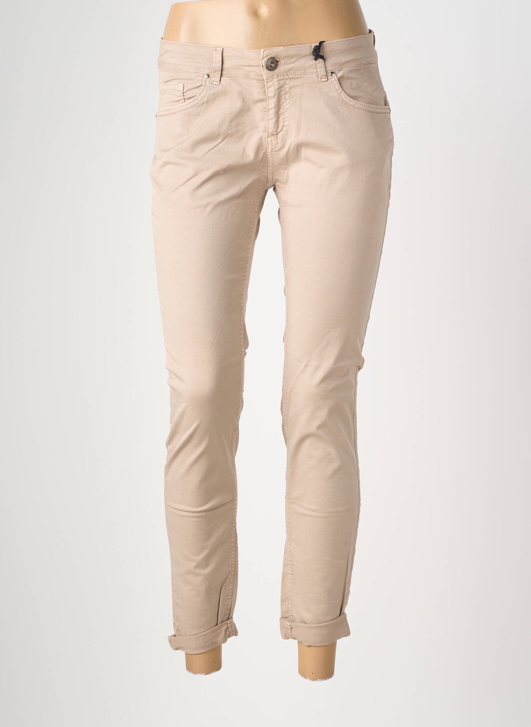 Pantalon slim taille élastique taille normale beige ALMANEGRA femme