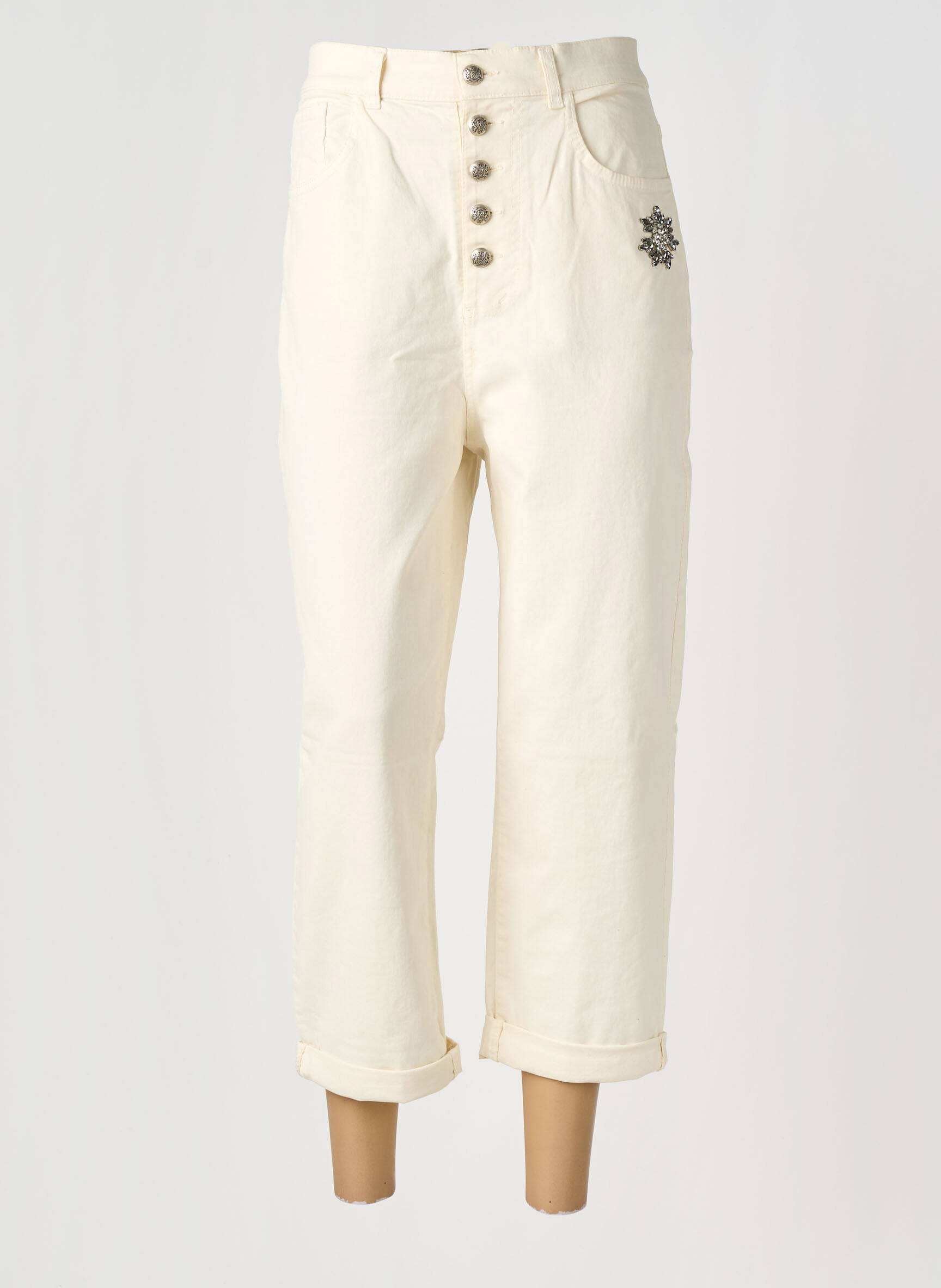 Pantalon 7/8 taille haute taille haute beige SOUVENIR femme