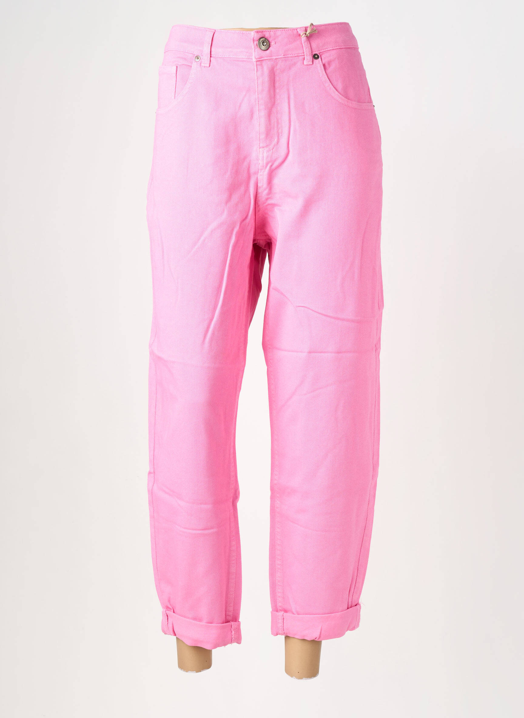 Jeans coupe large stretch taille haute rose ALMANEGRA femme